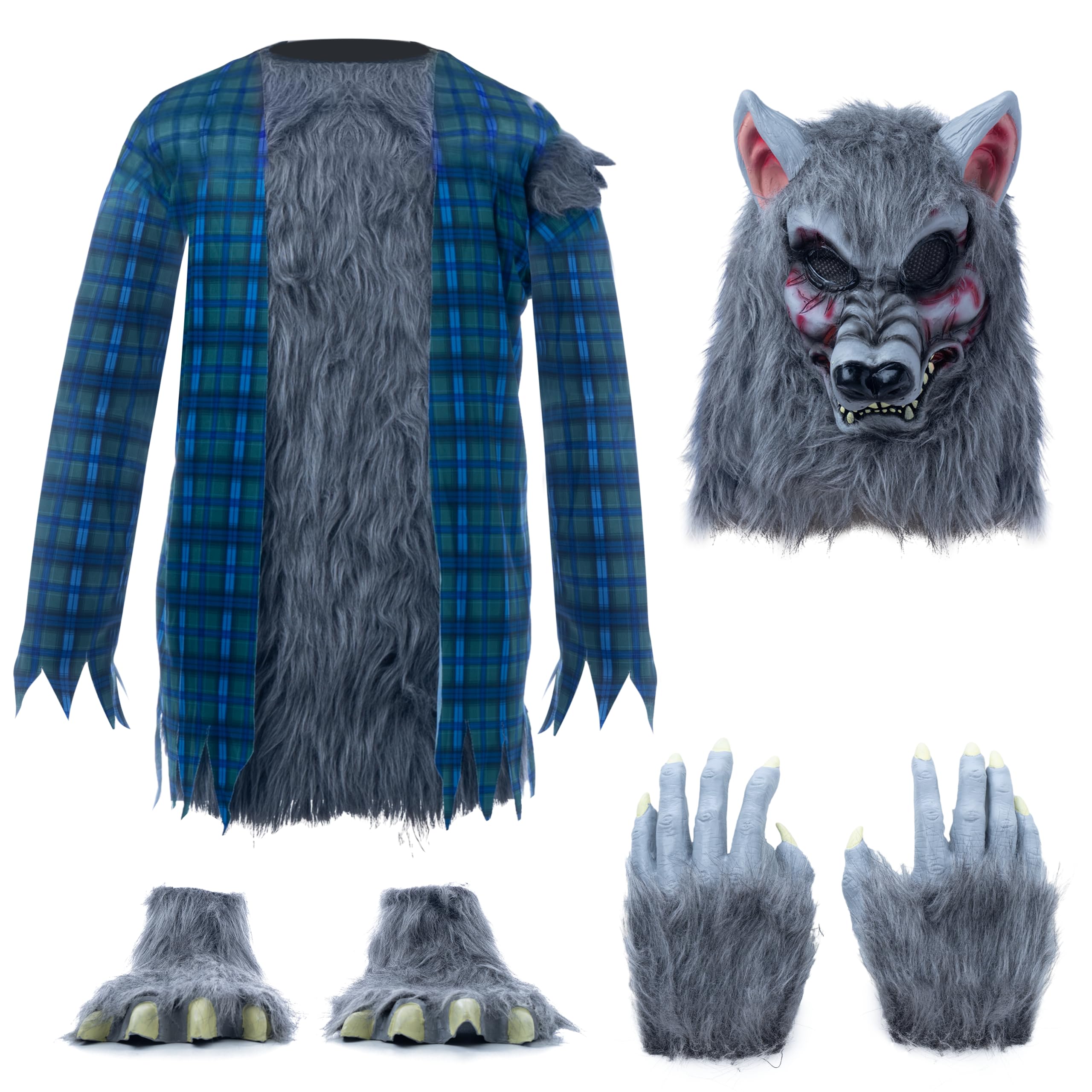 Spooktacular Creations Costume di lupo mannaro per bambini, con maschera per bambini, ragazzi e ragazze, Halloween, giochi di ruolo, cosplay party - L (10-12 anni)