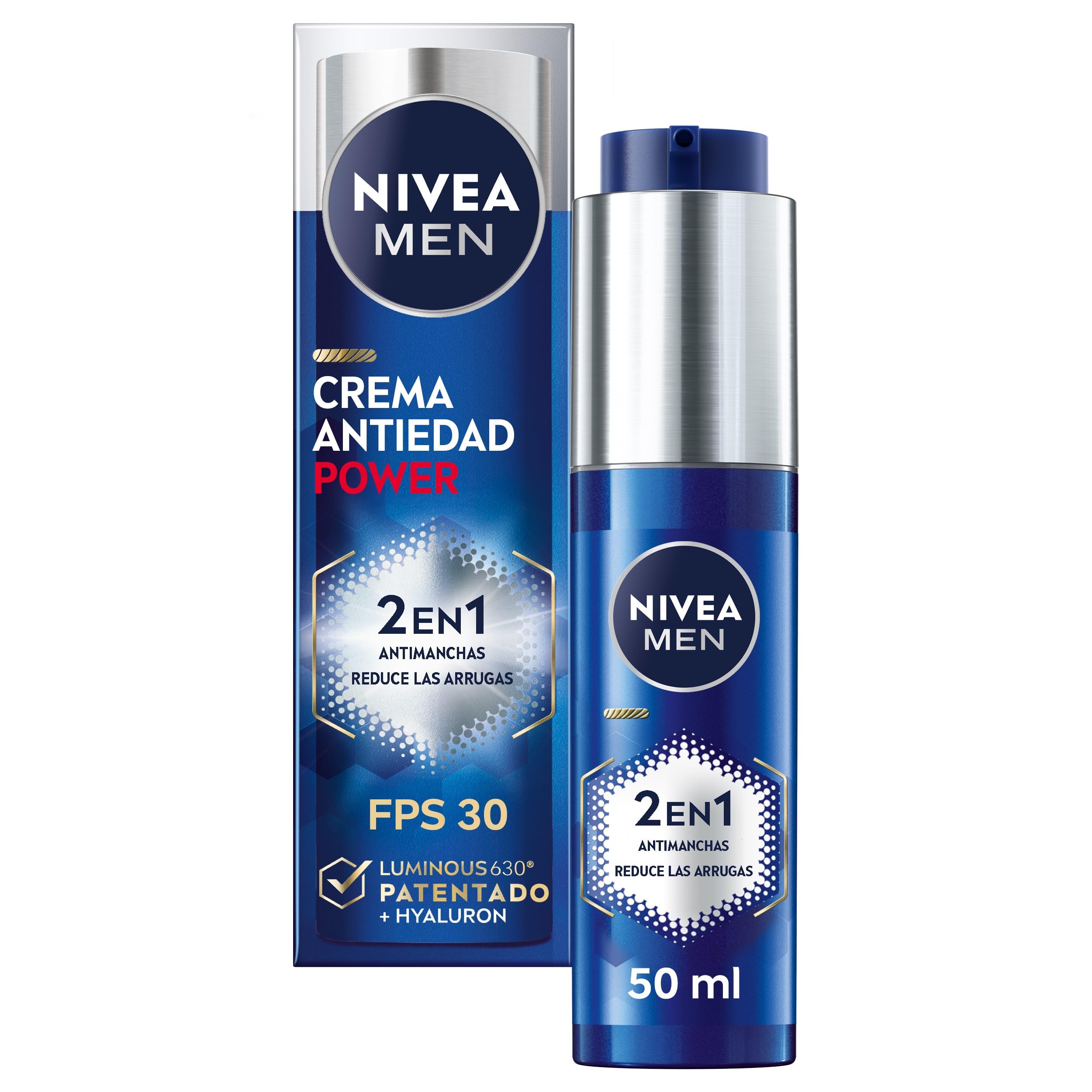 NIVEA MEN POWER Pack Rutina Antiedad POWER - Crema Facial Hidratante SPF30 50ml + Sérum Facial 2en1 Antimanchas y Antiarrugas 30 ml - Con Luminous630 Patentado y Ácido Hialurónico - Todo tipo de piel