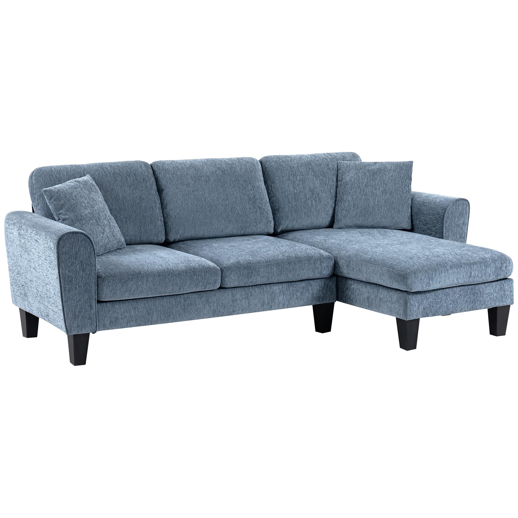 HOMCOM Sofá Chaise Lounge Sofá de Salón Cheslong Sofá de Salón Reversible en Forma de L con 2 Almohadas Carga 200 kg 230x138x87 cm Azul Oscuro