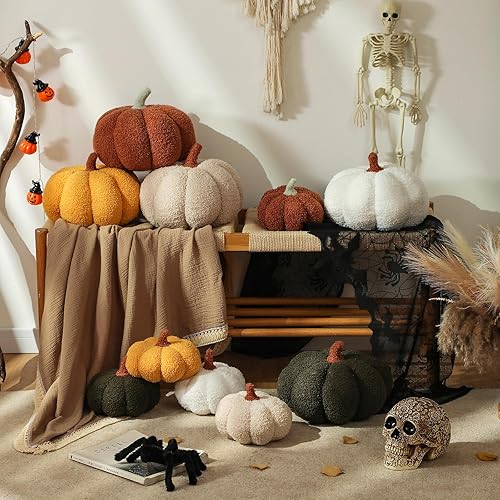 Miniatura 8 de YRXRUS Almohadas de calabaza de Halloween, almohadas con forma de calabaza blanca, regalos de decoración de habitación de otoño, pequeña y bonita