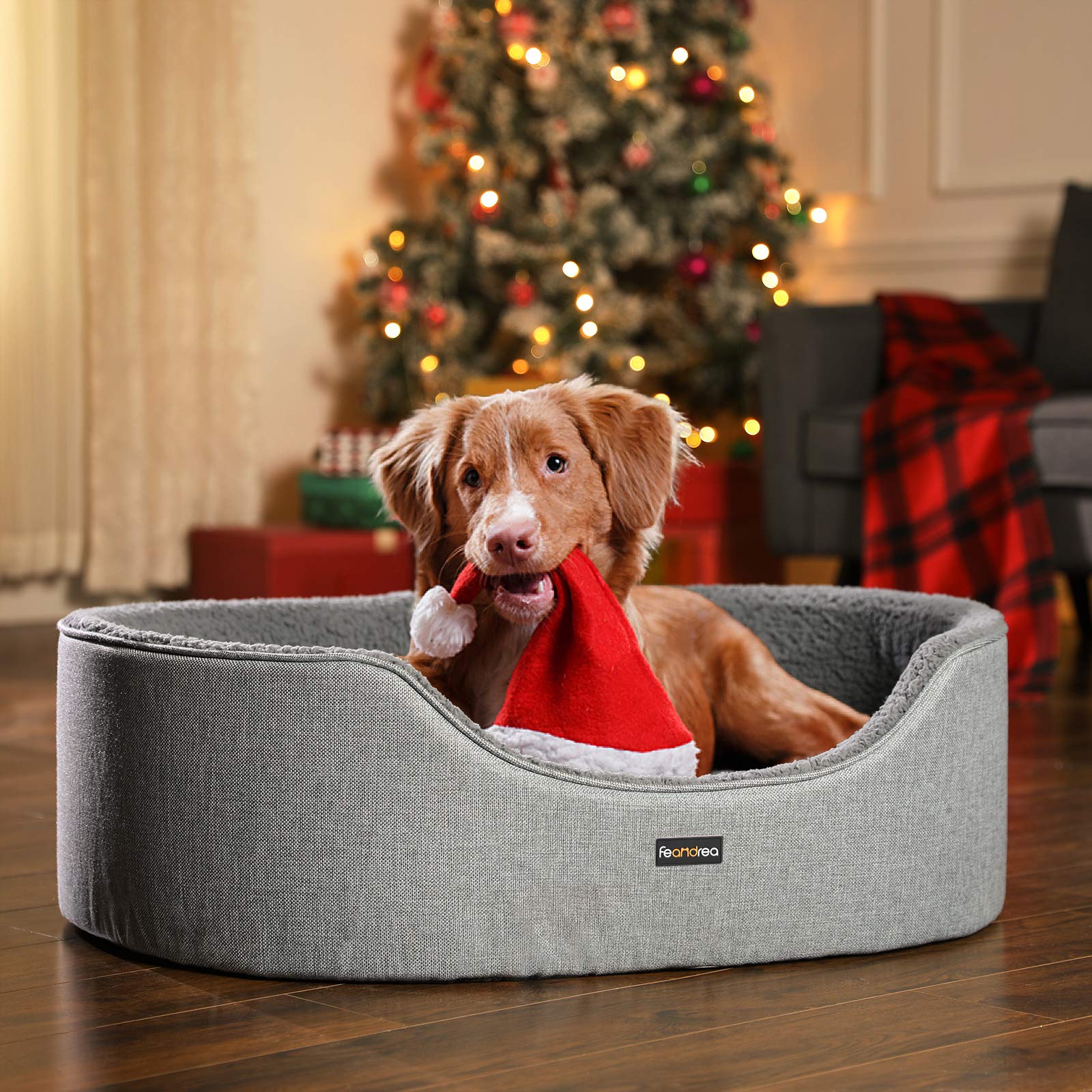 Feandrea Hundebett, Hundekorb, Wendekissen, 83 x 63 x 27 cm, grau PGW32GG | Haustierbett, grau, Kollektion BEAKON PGW32GG