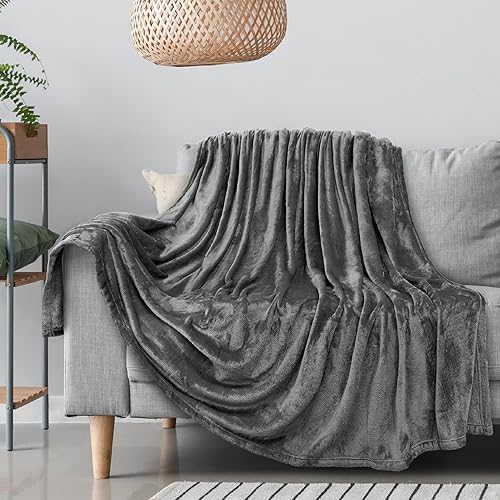 PAVILIA Manta de forro polar gris para sofá, tamaño individual, color carbón oscuro, manta de franela supersuave y mullida para sofá, manta de