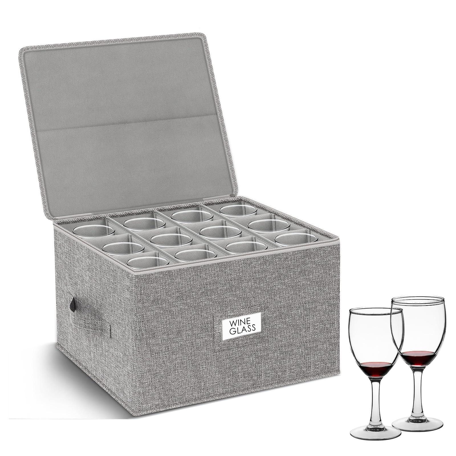 Nestwerk Wine Glass Storage Box 1-Pack, Stemware Container Cases, Stackable w/Hard Shell Top Sides Bottom, Moving Supplies, China Storage Containers for 12 Crystal Glasses Drinkware 9.2'' Tall