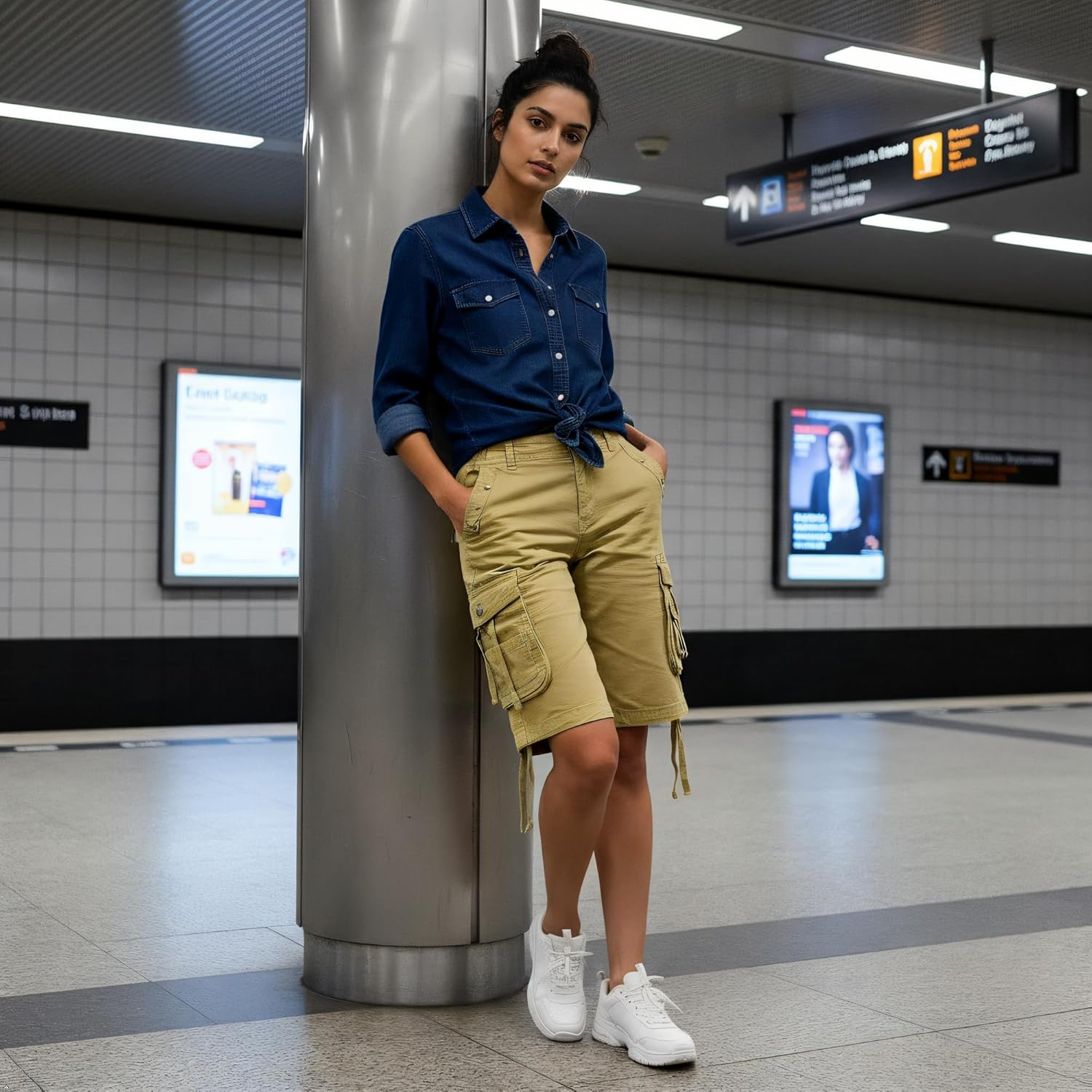 OCHENTA Women's Cargo Shorts with Multi Pockets Casual Bermuda Hiking Shorts - Image 4