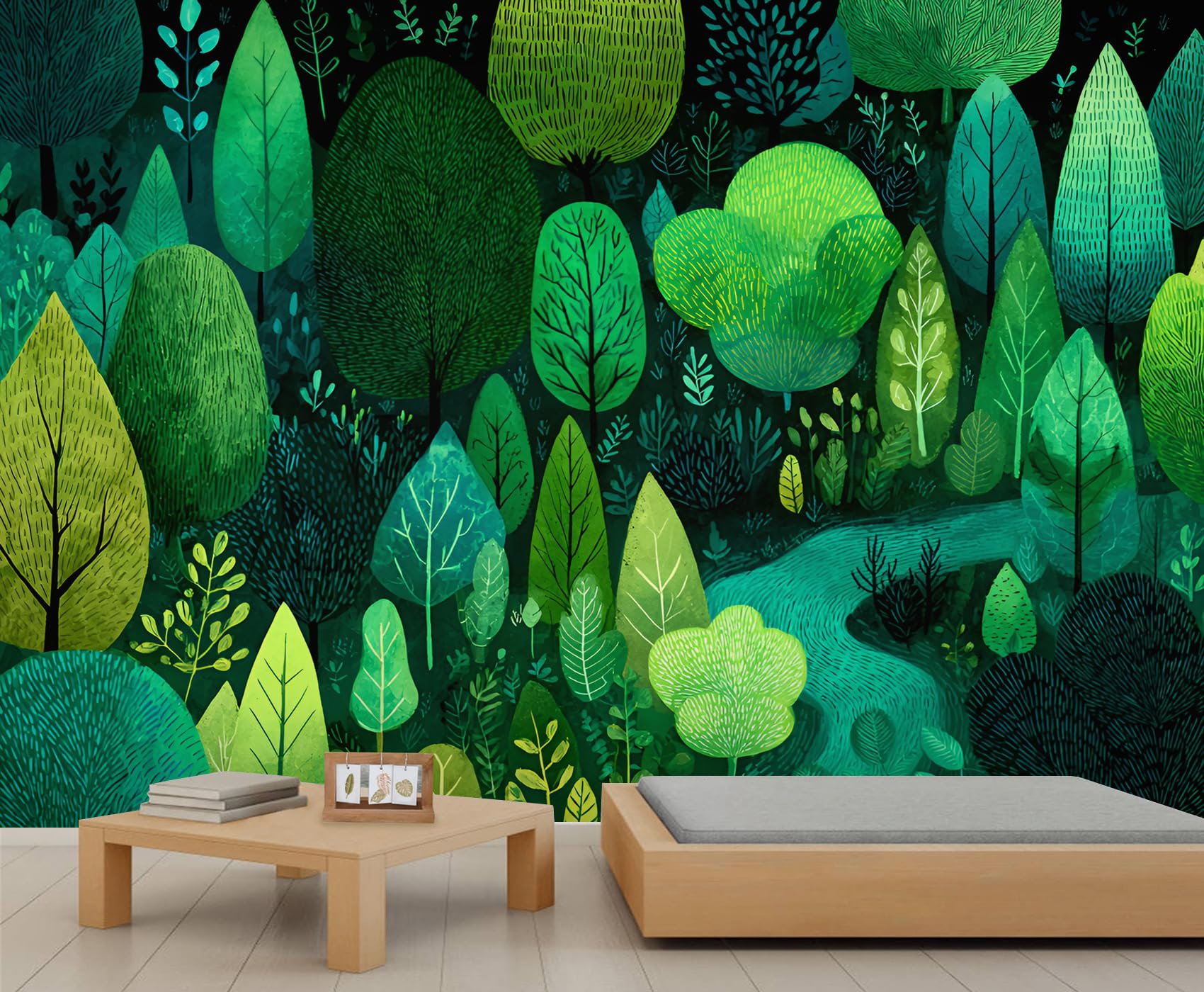 Green Forest Mural Abstract Room Wallpaper Nature Jungle Wallpaper for Bedroom Wall Mural Poster for Living Room Bedroom Kids Room Sofa TV Background Decor 390X260cm