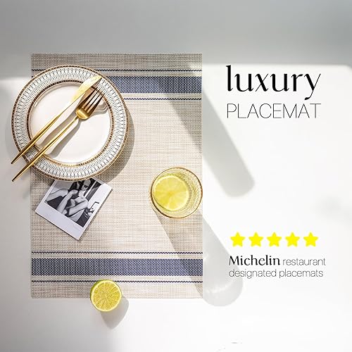 Miniatura 105 de LEXMORE Juego de 6 manteles individuales tejidos de vinilo/plástico para mesa de cocina, interior/exterior, lavables, manteles individuales lavables