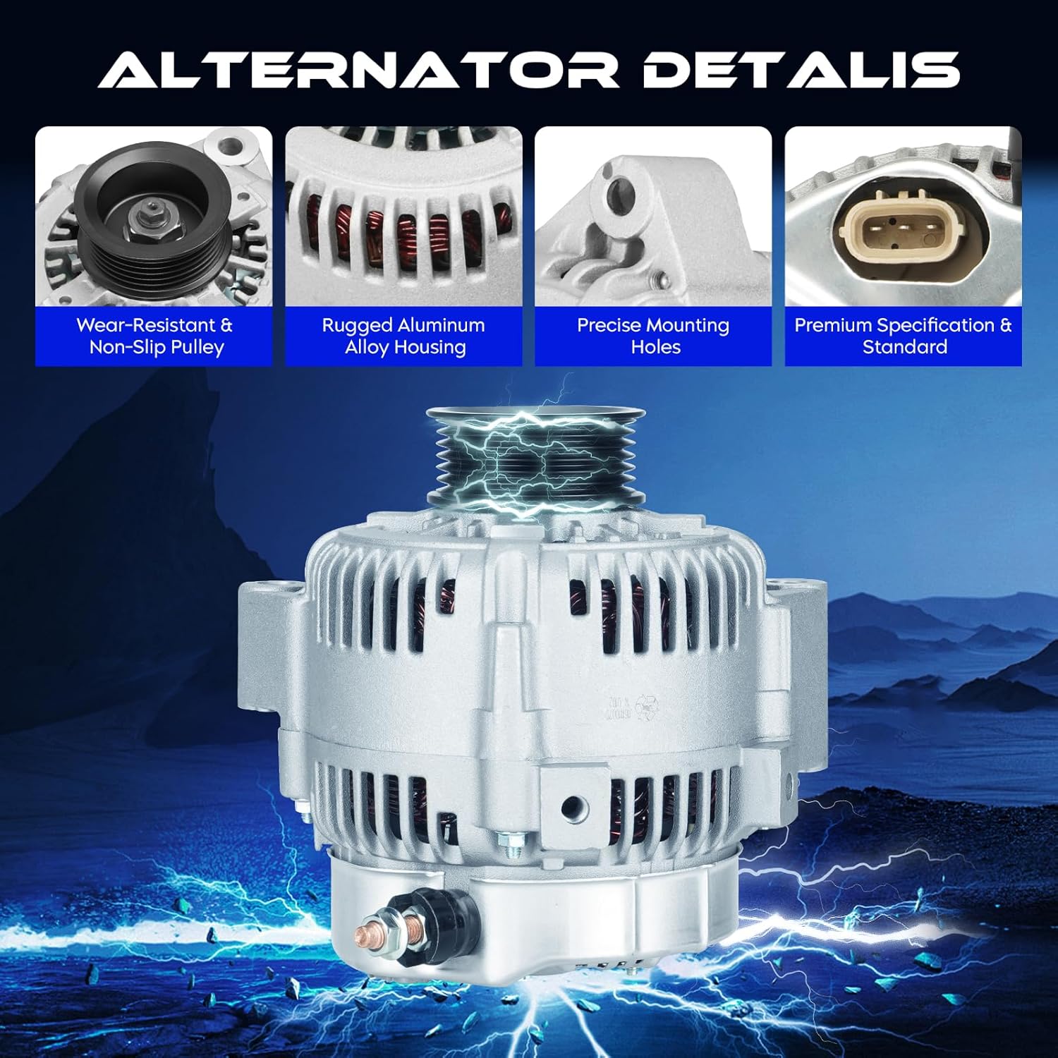 New Alternator for Lexus LS400 4.0 4.0L 1993-1994, 12V, CW, 100Amp, IR/IF, Replace for N13554, 113090, 100211-6390