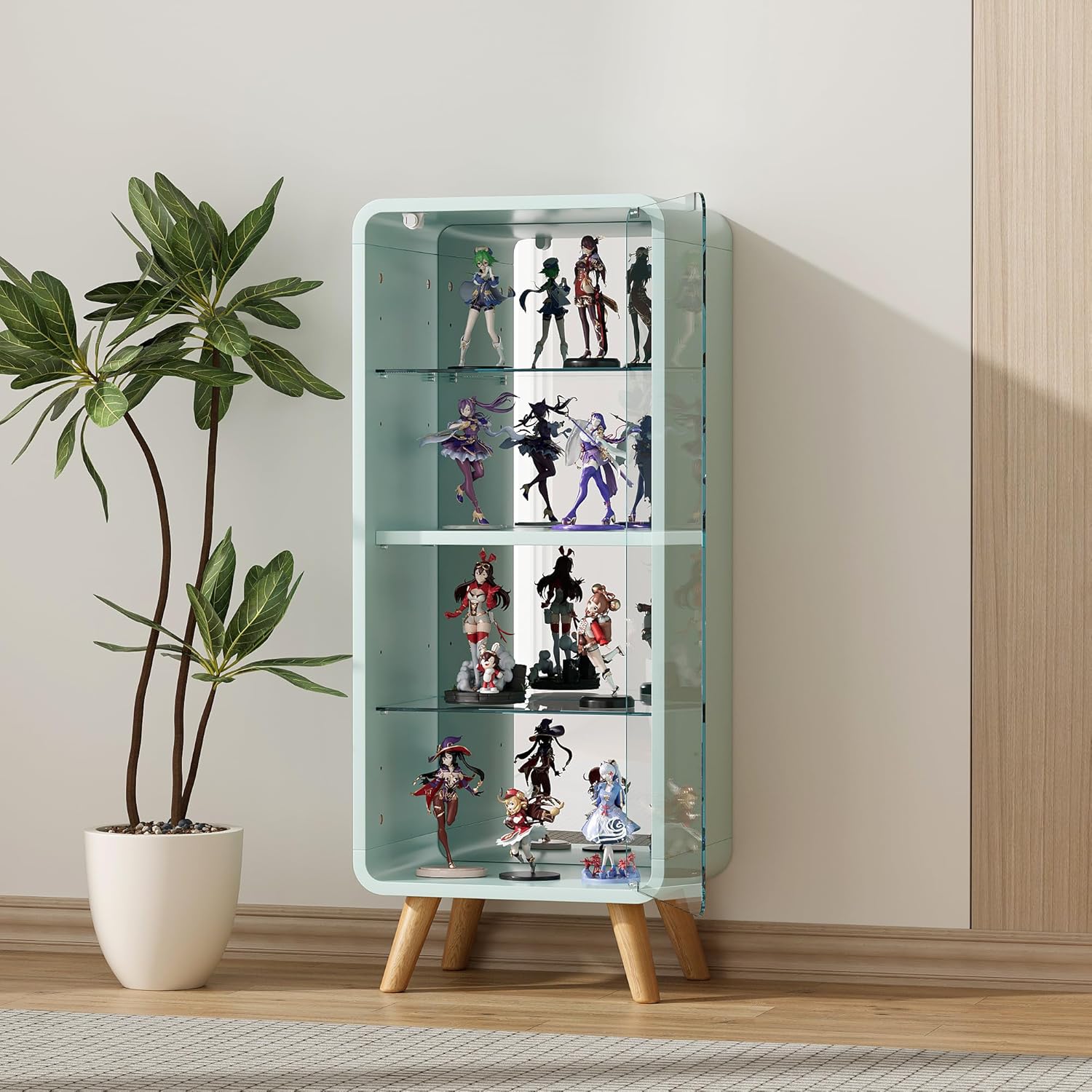 OSJ Collection Case, Collection Shelf, Glass Display Cabinet, 4 Tiers, Height Adjustable, Figure Storage, Rear Mirror, Tempered Glass Shelf, Width 14.2 x Depth 10.2 x Height 35.0 inches (36 x 26 x 89