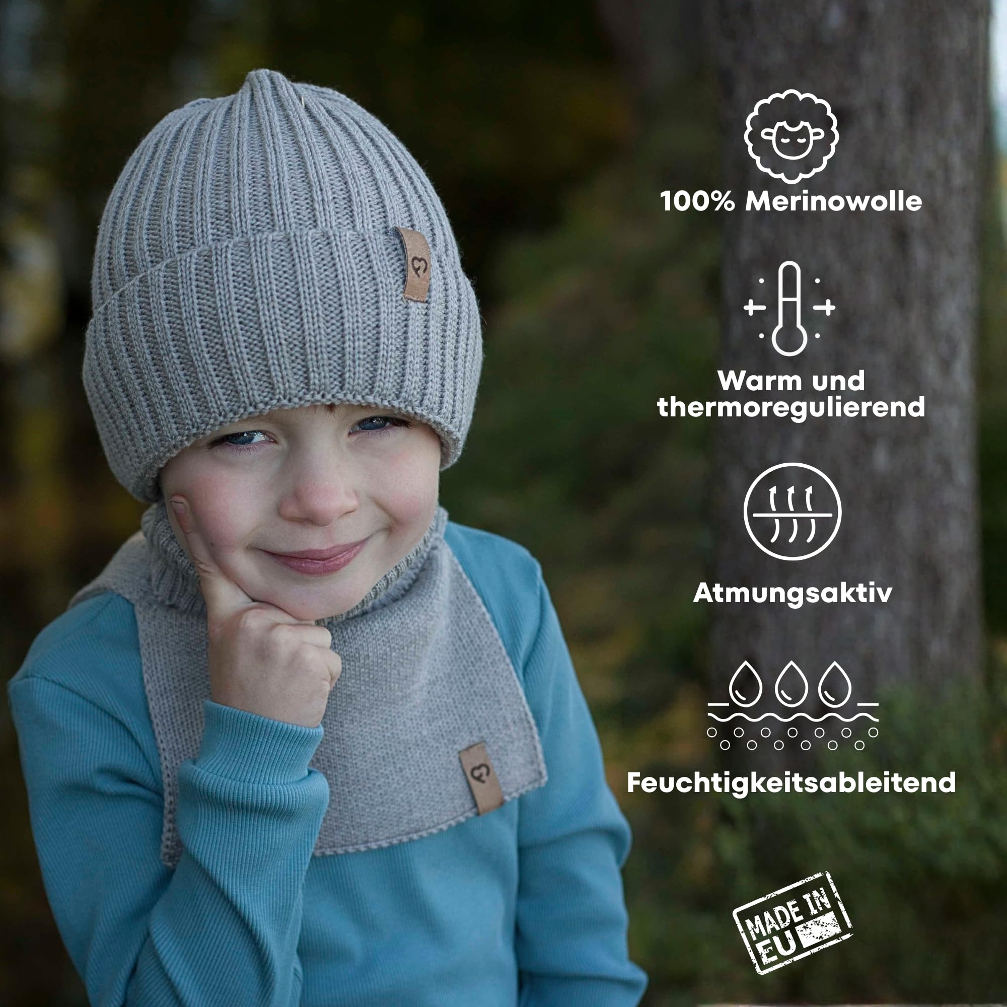 fun2bemum Merino Wollmütze und Schal Set für Kleinkinder, warmes Herbst Winter Set aus zertifizierter Merinowolle (RWS, OEKO-TEX), weich, atmungsaktiv und hautfreundlich für Baby und Kinder