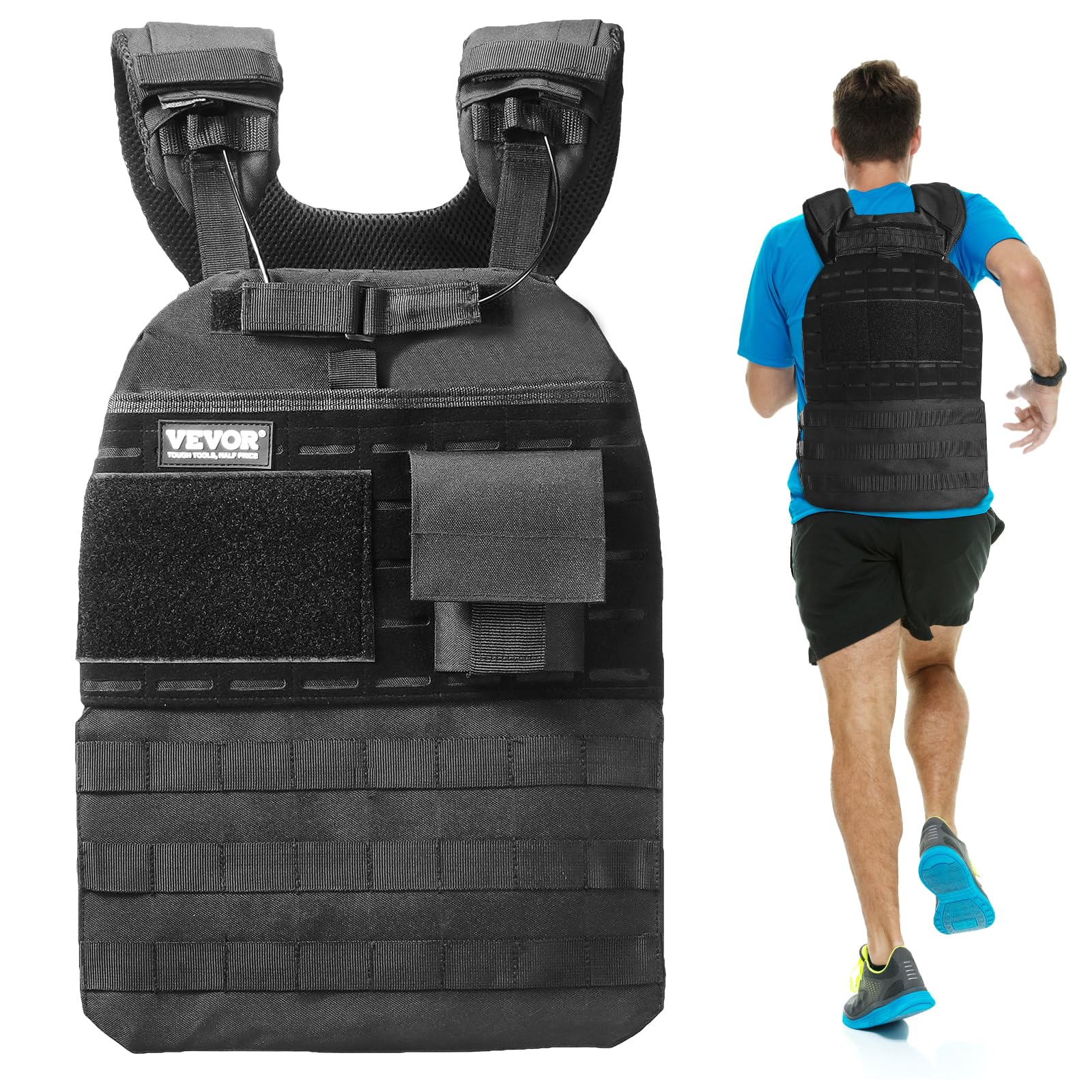 VEVOR Adjustable Weighted Vest 11-20lb 20-32lbs 35lbs 40lbs Weight Vest with 6 Ironsand Weights and Reflective Stripe Workout