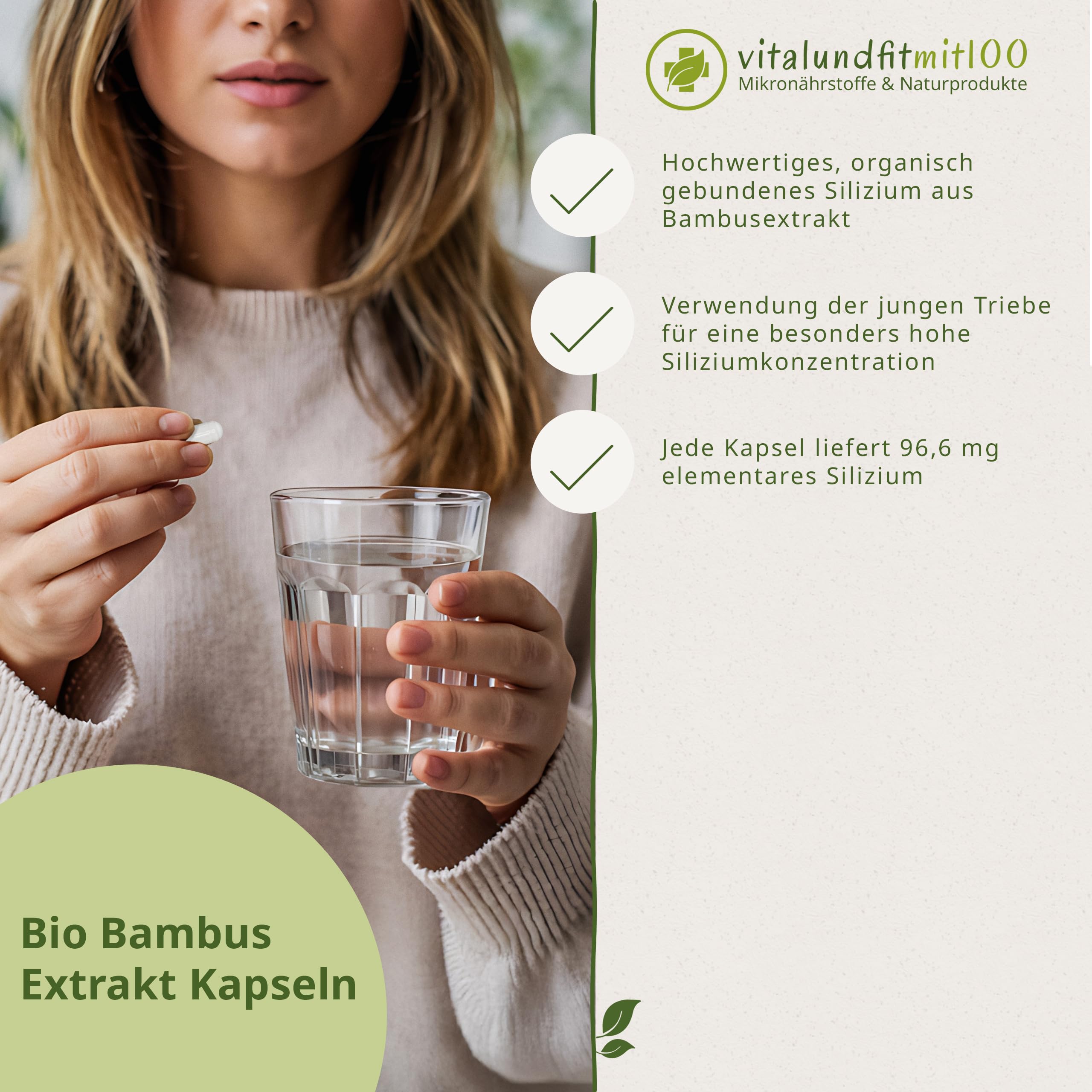 vitalundfitmit100 Bio Bambus Extrakt - 250 Kapseln hochdosiert - vegan - glutenfrei - Deutsche Herstellung