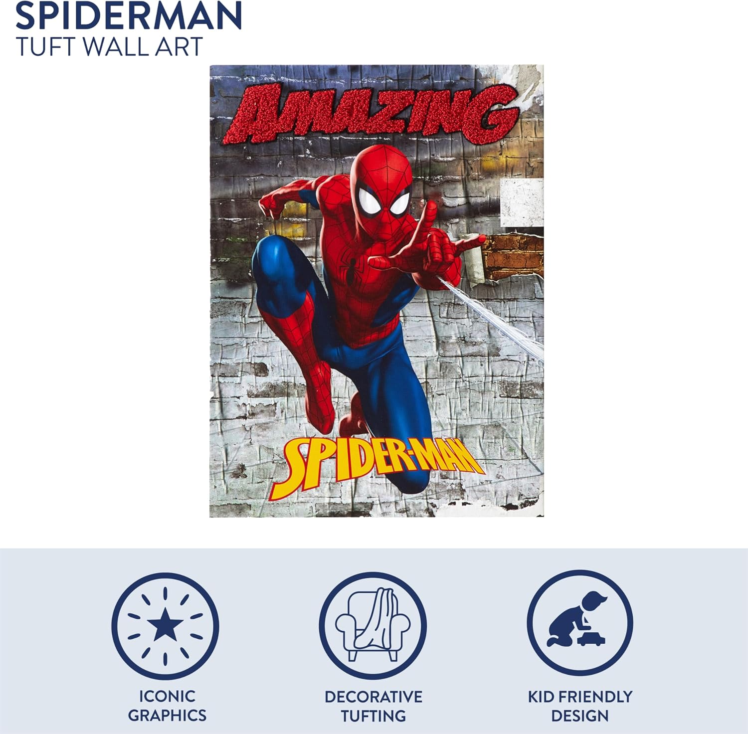 Idea Nuova Marvel Spiderman Canvas Wall Art and Décor with 3D Tufting, 11" Wx15 H image 2