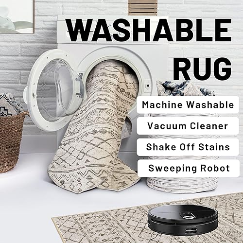 Miniatura 3 de KUTA Alfombra marroquí grande para sala de estar, de 5 x 7 pies, lavable, bohemio, antideslizante, ultra suave, geométrica, tradicional, para sala