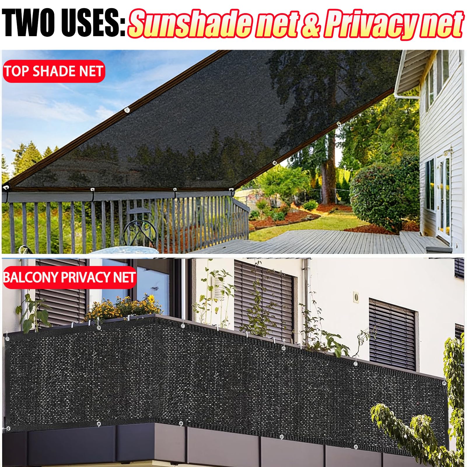 Malla de Sombreado 90% UV 2mx3m - Toldo de Sombra Rectangular HDPE Transpirable con Ojales Red de Sombra para Jardín, Terraza, Invernadero, Piscina y Patio (Negro)