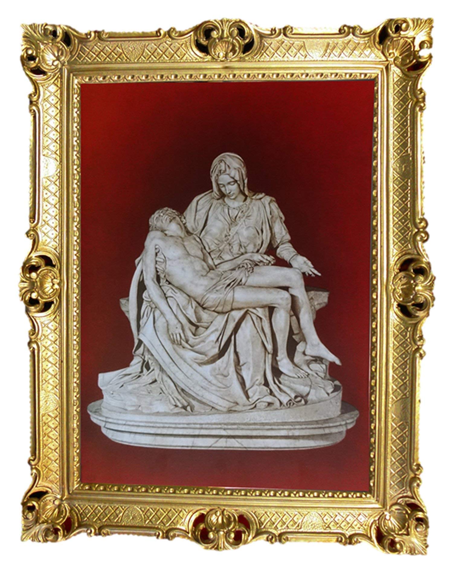 PIETA MATER DOLOROSA Antik Barock Rahmen Barockrahmen mit Bild Wandbild 70x90cm Kunstdrucke Gemälde Religiöse Bilder Kunst von Heiligen Heiligenbild Retro Repro für Home Büro Praxis Café 58B