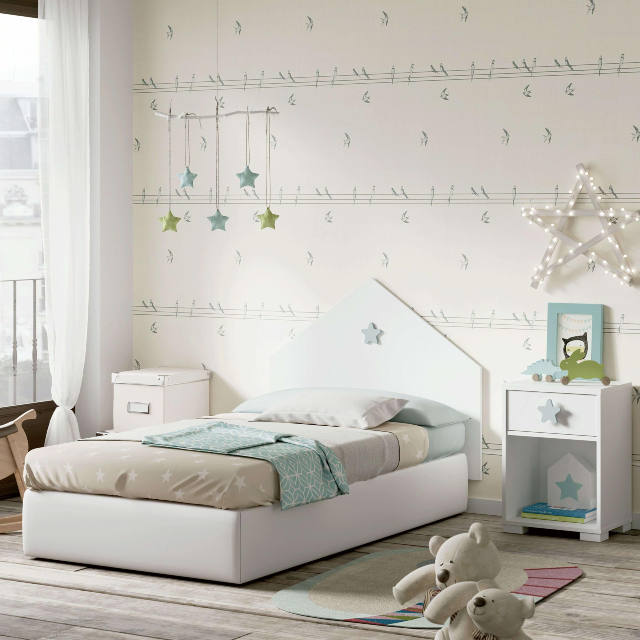 MUEBLES PITARCH | Tête de Lit 90 Enfant avec Étoile, Blanc, 80x100x1,6 cm, modèle Sweet