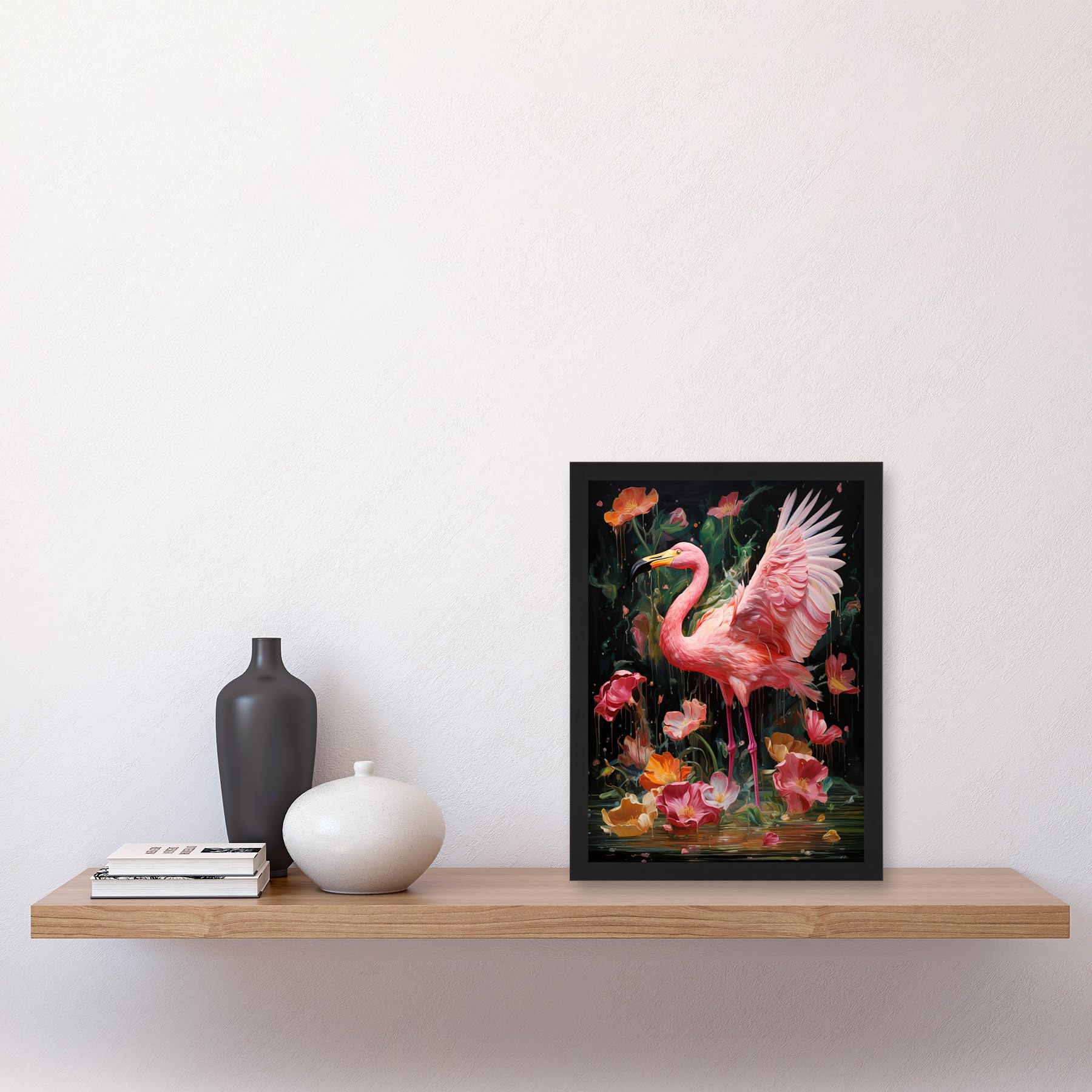 Artery8 Quadro Incorniciato 23x18 Cm – Flamboyant Flamingo Feathers, Uccello Nella Pioggia, Arte Vibrante Rosa E Arancione - 3