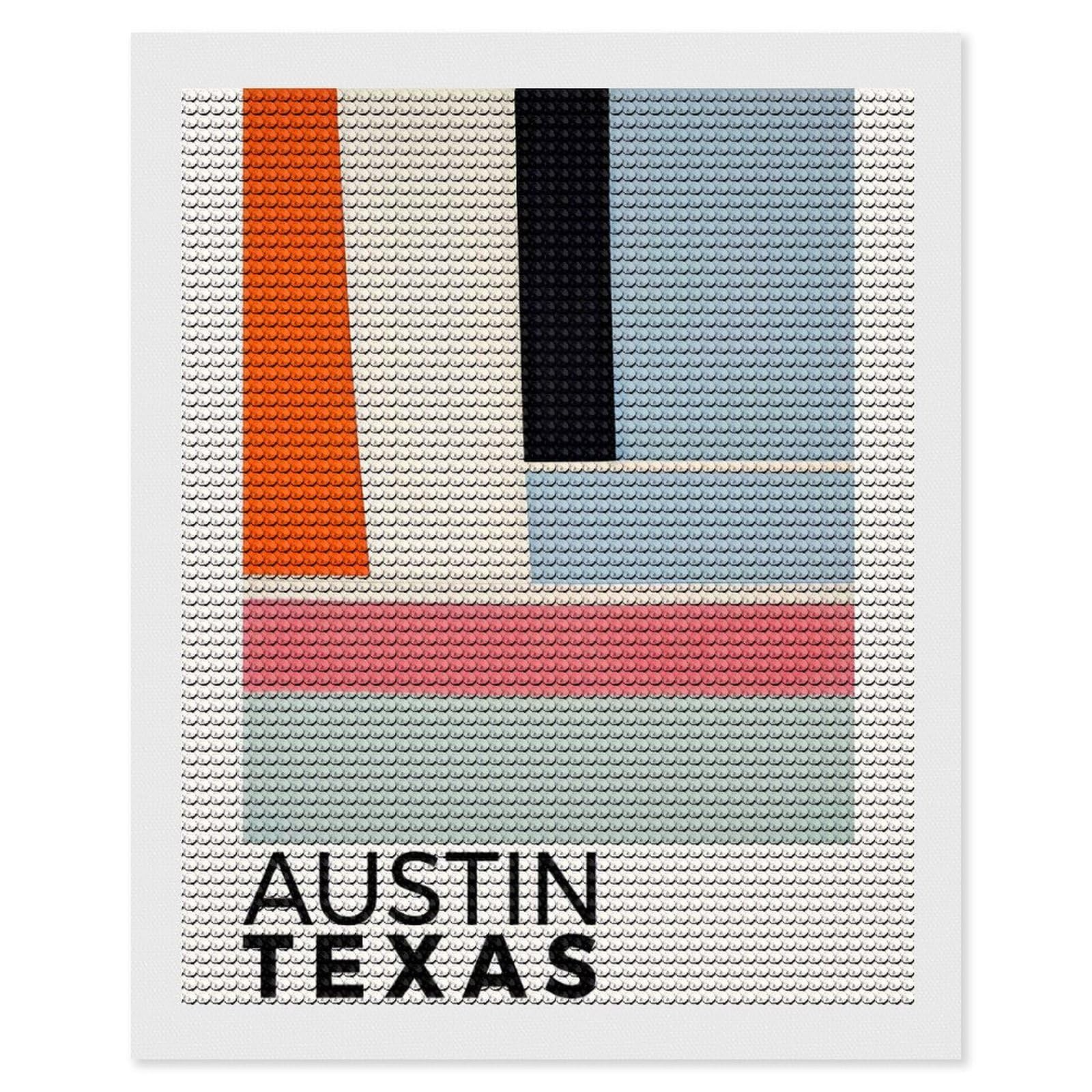 Junmoney Austin Texas Diamond Painting Set 16"x20", Full Kit Included, Sparkling Round Gems, Farmhouse Decor, Festive Craft Gift