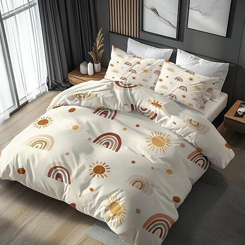 Générique Housse de Couette Soleil 220x240, Parure de Lit Motif Bohème 2 Personnes - Decoration - 2 Taies d'oreiller 65x65, Fermeture Éclair, Microfibre - PKA12376 - Multicolor13 - 220x240 cm