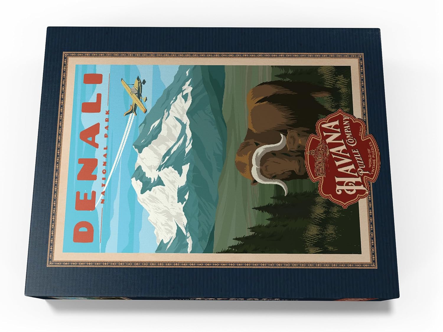 MyPuzzle Denali National Park - Wild Denali Musk Ox, Vintage Travel Poster - Premium 1000 Piece Jigsaw Puzzle for Adults