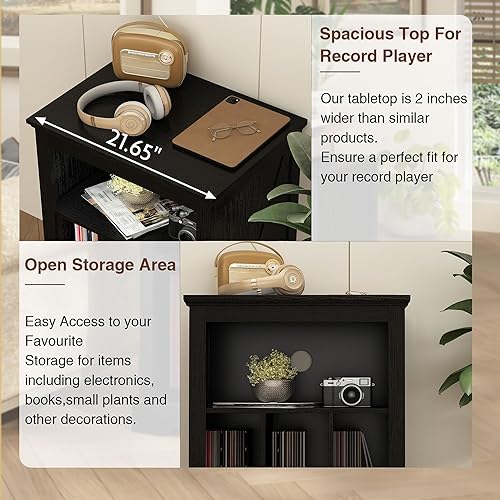 Miniatura 3 de Soporte para tocadiscos de granja, soporte para tocadiscos de 3 niveles con almacenamiento de discos de vinilo, estante de exhibición de gabinete