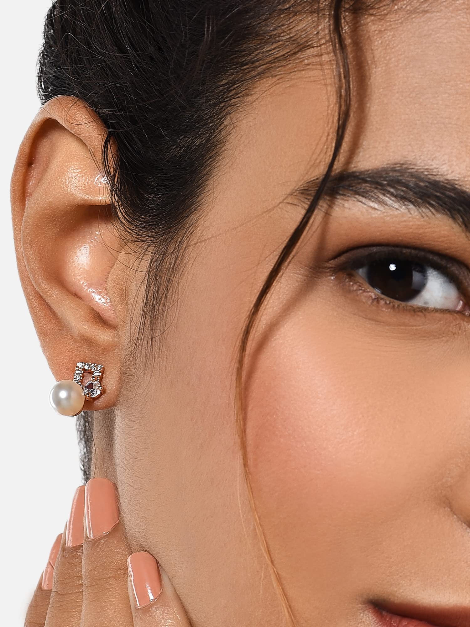 Cubic Zirconia Brass Stud Earring Women-ZPFK10392