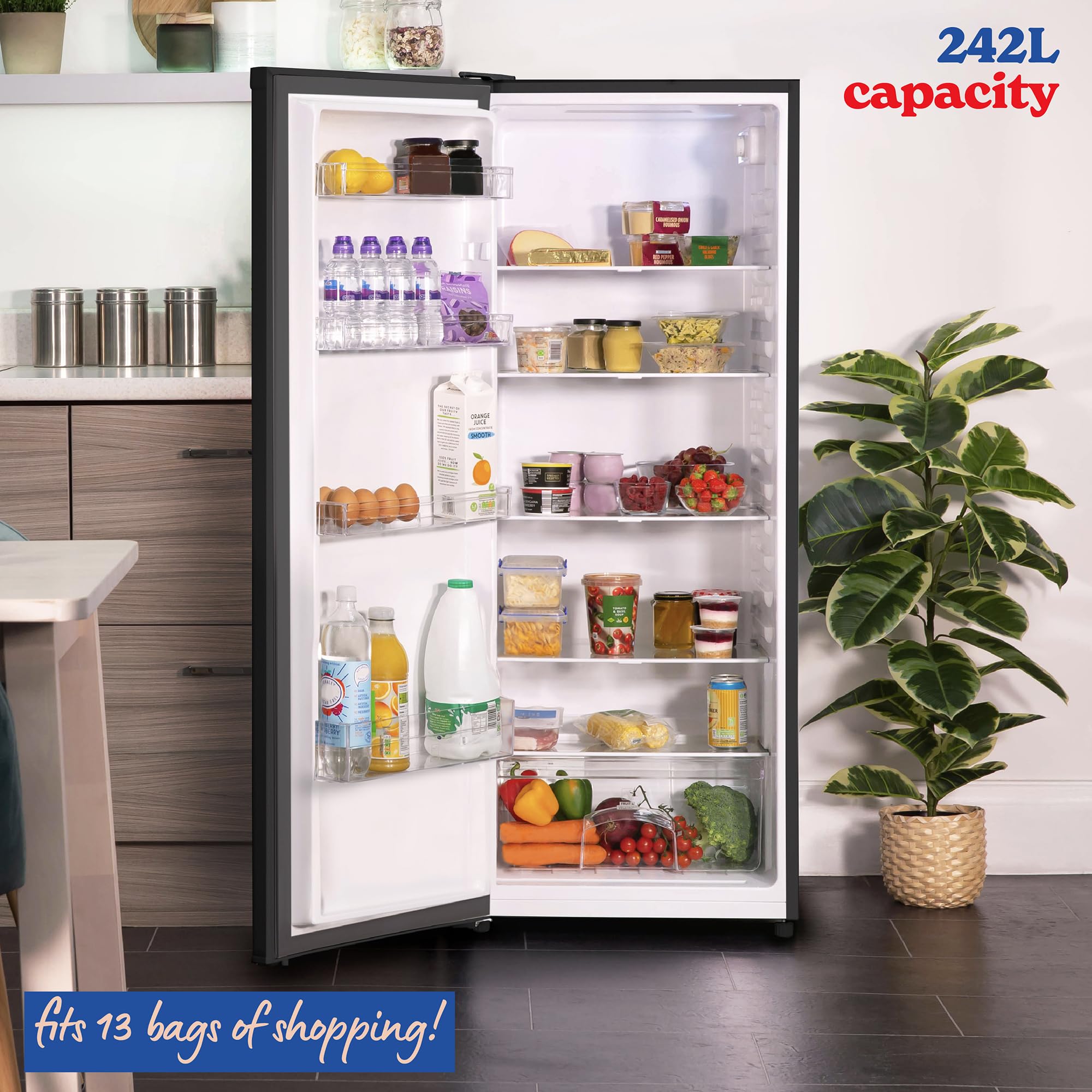 Russell Hobbs Freestanding Larder Fridge Black 242 Litre with 4 Glass Shelves, 55cm Wide & 143cm Tall, Adjustable Thermostat, 2 Year Guarantee, RH143LF552E1B — view 4