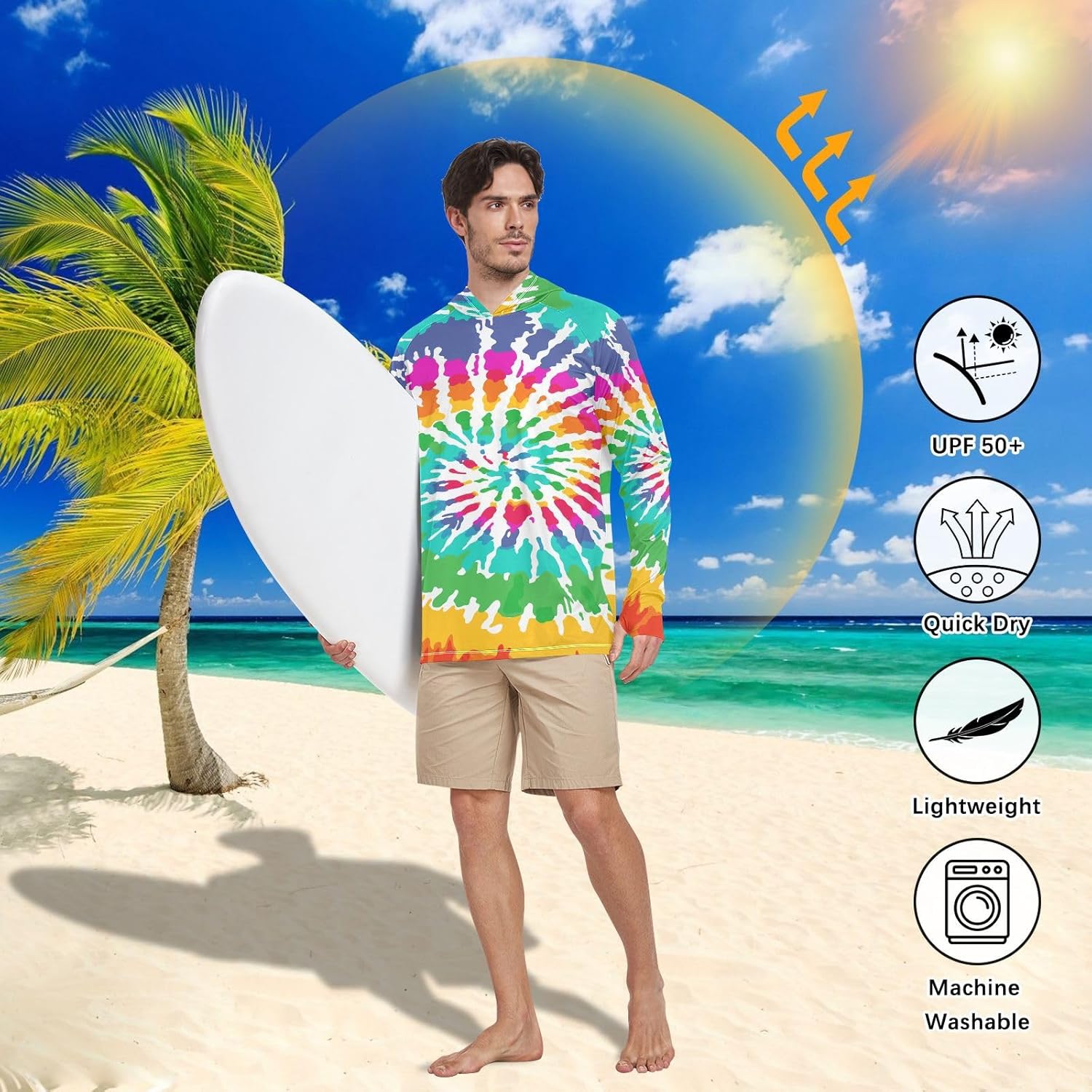 Men's UPF 50+ Sun Protection Hoodie Shirts Rash Guard Performance Fishing Tshirt