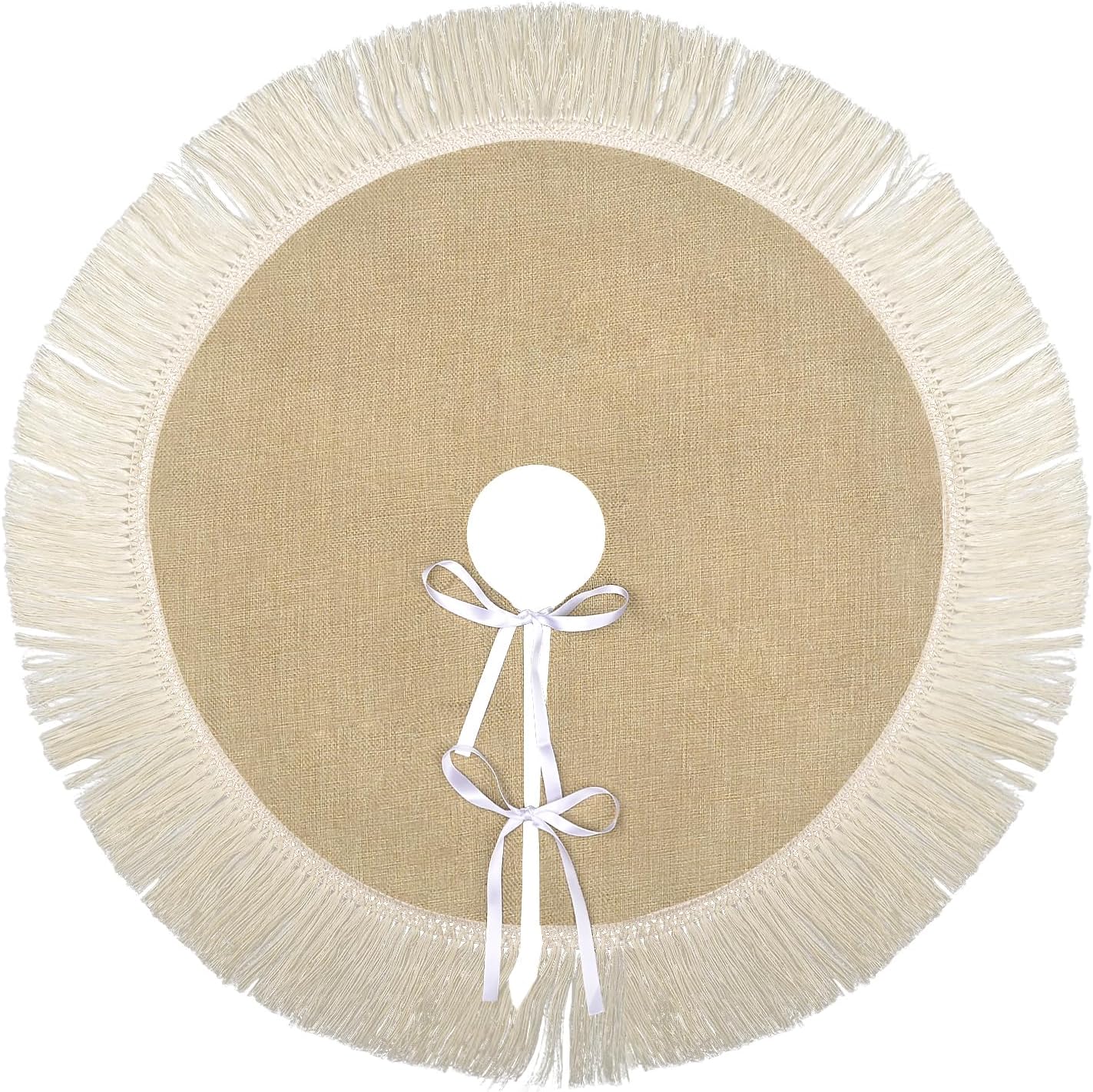 24" Burlap Tree Skirts with Tassel, Fall Tree Skirt for 2-3 Ft Tabletop | Small Brown Rustic Farmhouse Jute Linen Christmas Tree Skirt for Christmas New Year Party Holiday Home Indoor Outdoor Decor