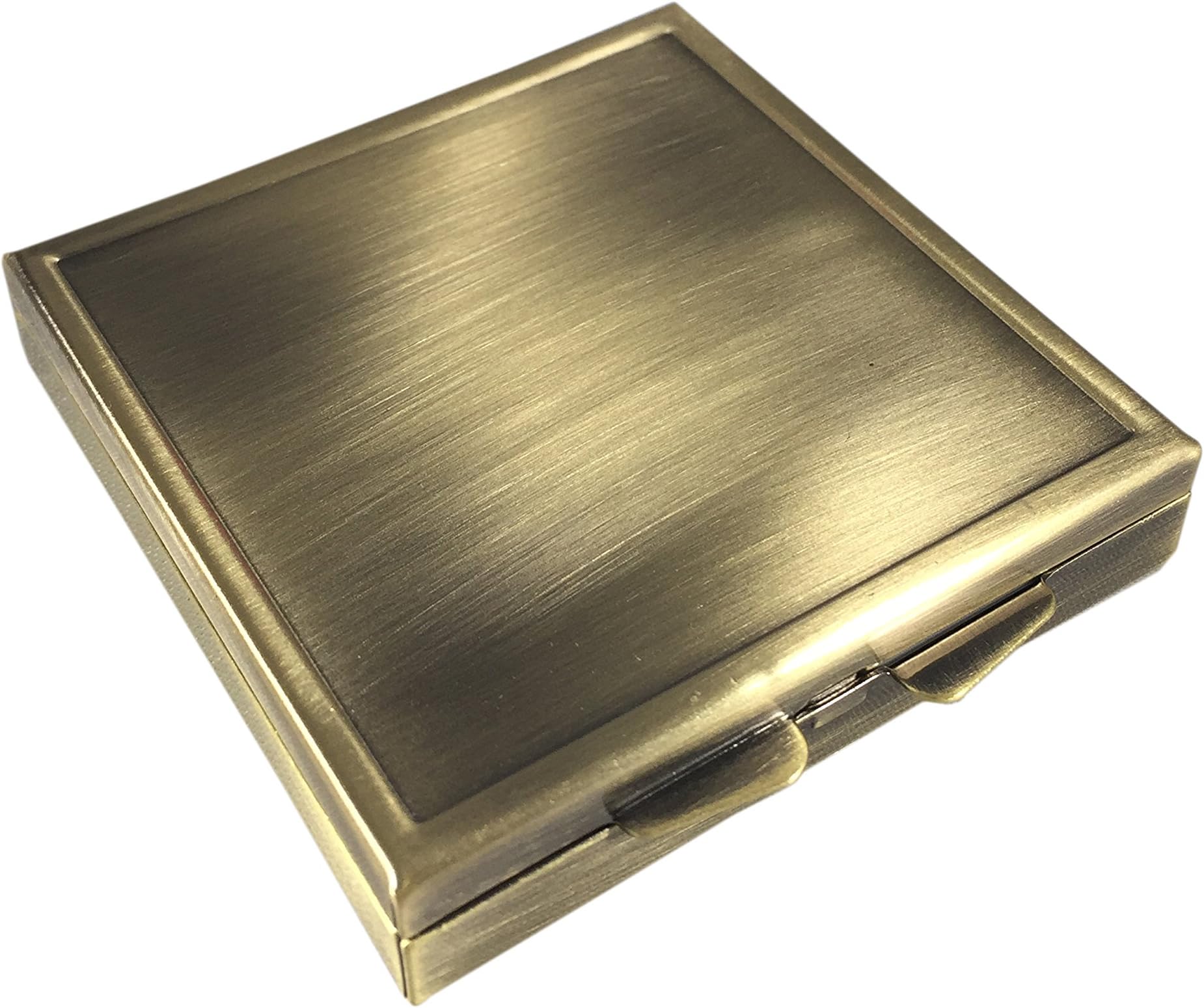 Elegant Brass Pill Box with Four Compartments – Compact 2.5 Inch Square Travel Pill Organizer – Stylish and Durable Case for Daily Pills, Vitamins, and Supplements
