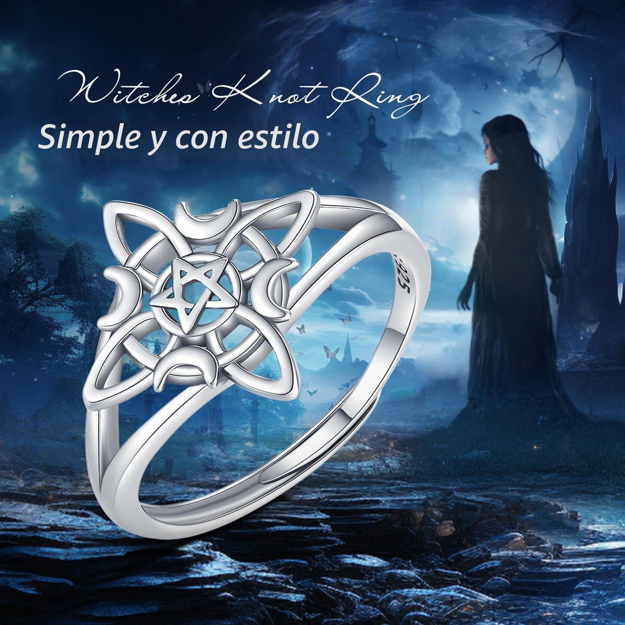 CELESTIA Nudo de Bruja/Dragon/Serpiente/León Anillos Mujer Ajustables Anillo Plata de ley 925 Unico Goticos Vintage Joyería Regalos Mujer Mama Amiga Cumpleaños