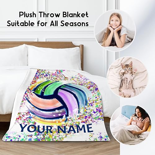 Miniatura 3 de Manta de voleibol personalizada con nombre, manta deportiva de 30 x 40 pulgadas para adultos y niños, mantas coloridas de felpa suave para sofá y