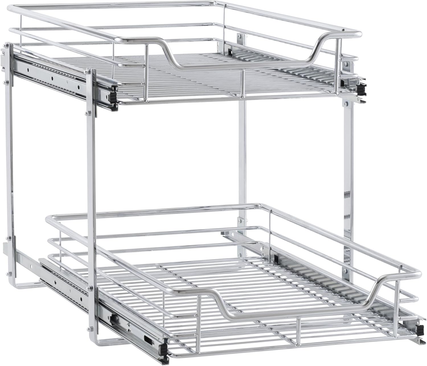 Household Essentials C21521-1 Glidez Dual 2-Tier Sliding Cabinet Organizer, 14.5" Wide, Chrome & Glidez Narrow Sliding Organizer, 7", Chrome