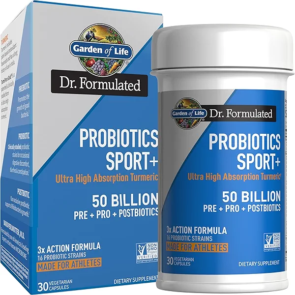 Garden of Life Dr Formulated Sport Probiotics Digestive Supplement, Organic Prebiotics for Women & Men Athletes, Clinically Studied Turmeric Curcumin, 50 Billion CFU, Gut Health, Acidophilus