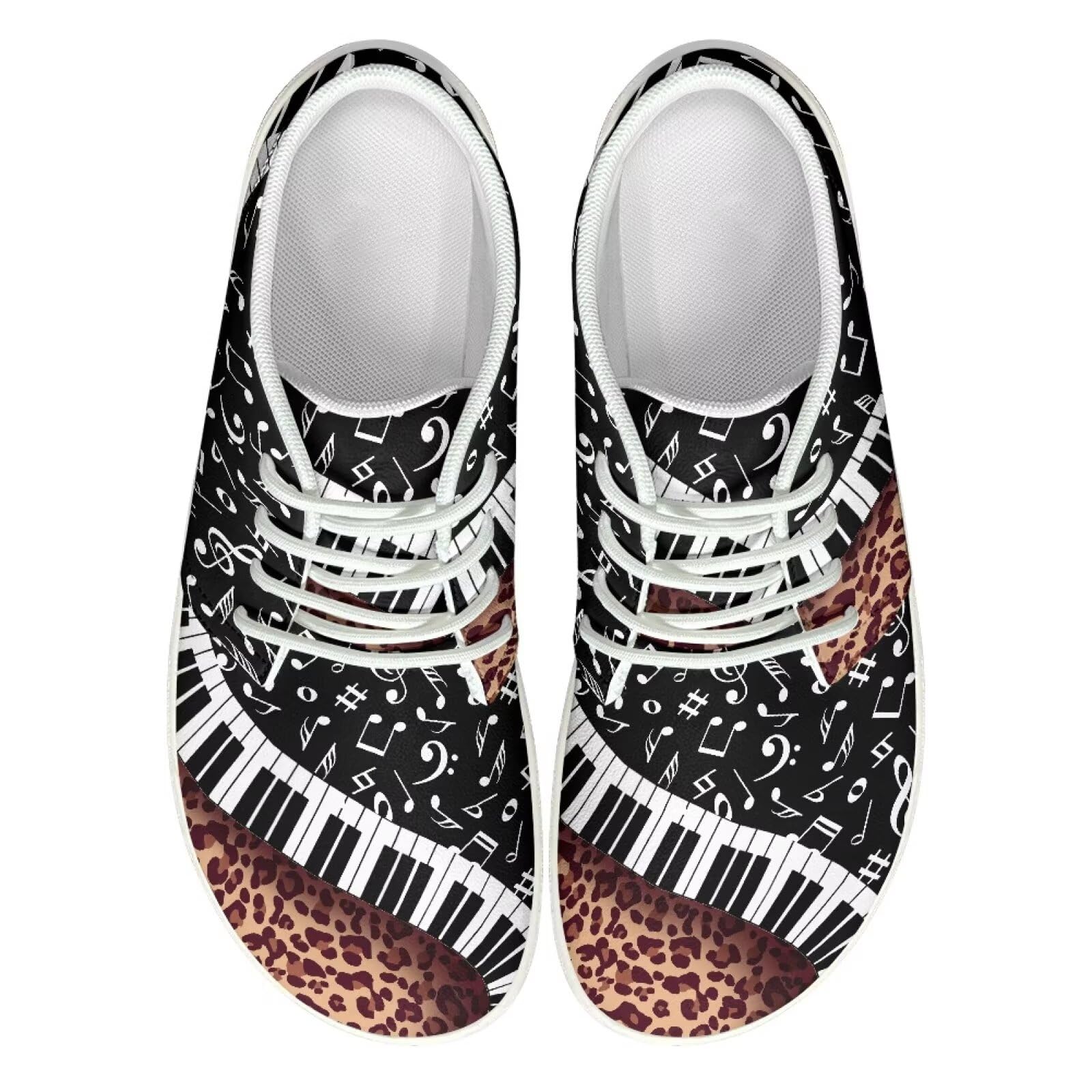 Fuxowvby Women's Leopard Print Piano Wide Barefoot Shoes Athletic Zero Drop Wide Toe Box Training Trail Running Workout Tennis Shoes Minimalism Anti-Skid Beginners Barefoot for Ladies White US 12.5