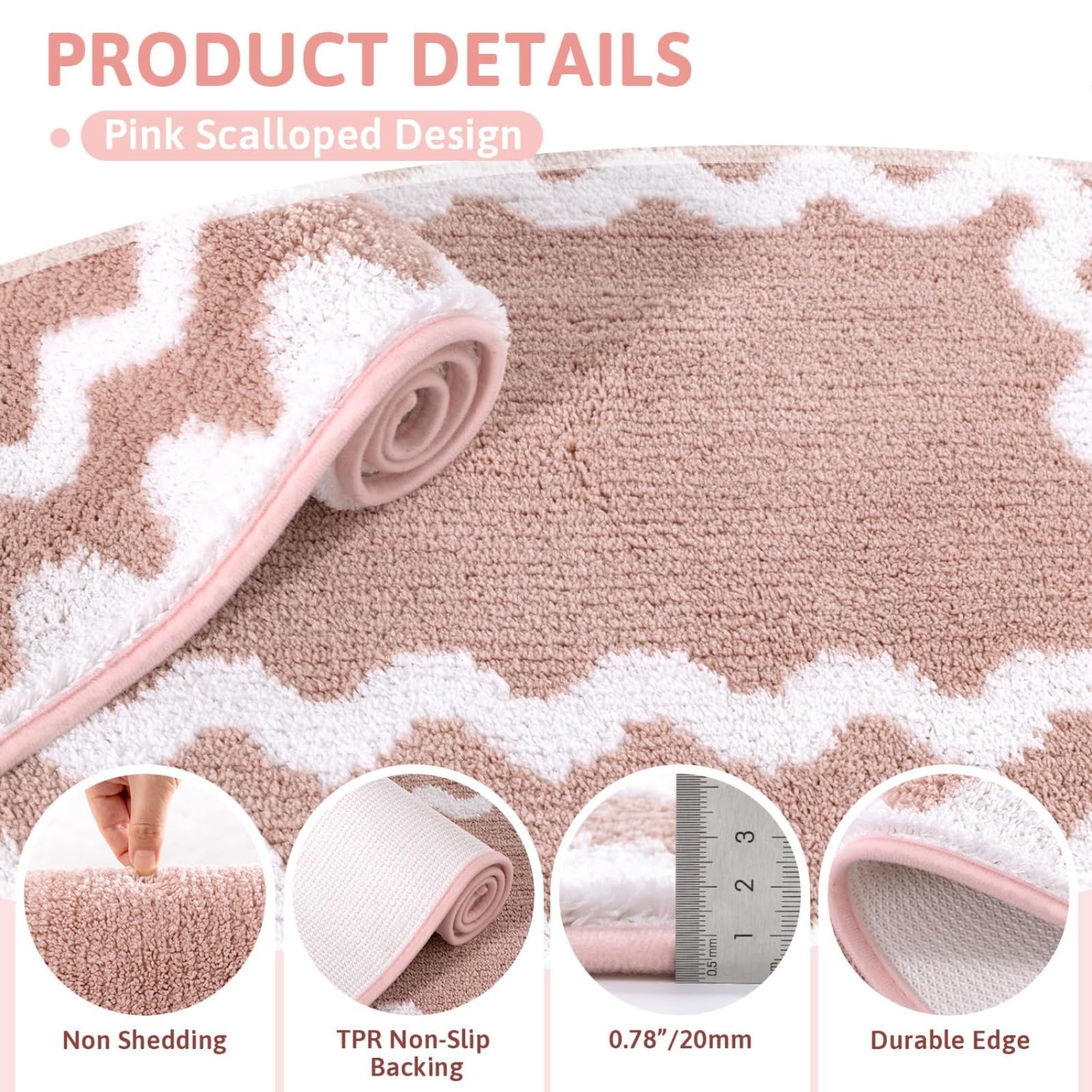 Set di 3 tappeti da bagno con bordo ondulato, antiscivolo, assorbente, in microfibra, tappetino da bagno a forma di U, morbido e lavabile, per vasca da bagno (50 x 80 + 38 x 40 + 40 x 120 cm, marrone)