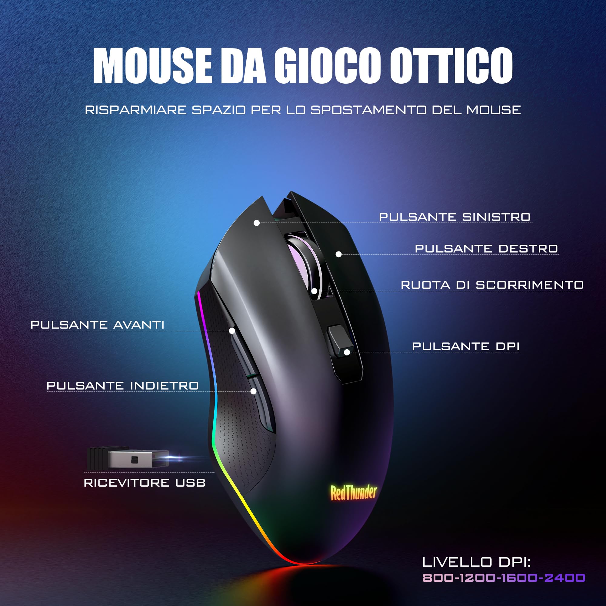 RedThunder K20 TKL Tastiera Wireless Gaming,Batteria Ricaricabile con Retroilluminazione RGB Regolabile,QWERTY Layout IT compatto con 6 tasti multimediali dedicati,USB Tastiera per PC/Laptop(Nero)