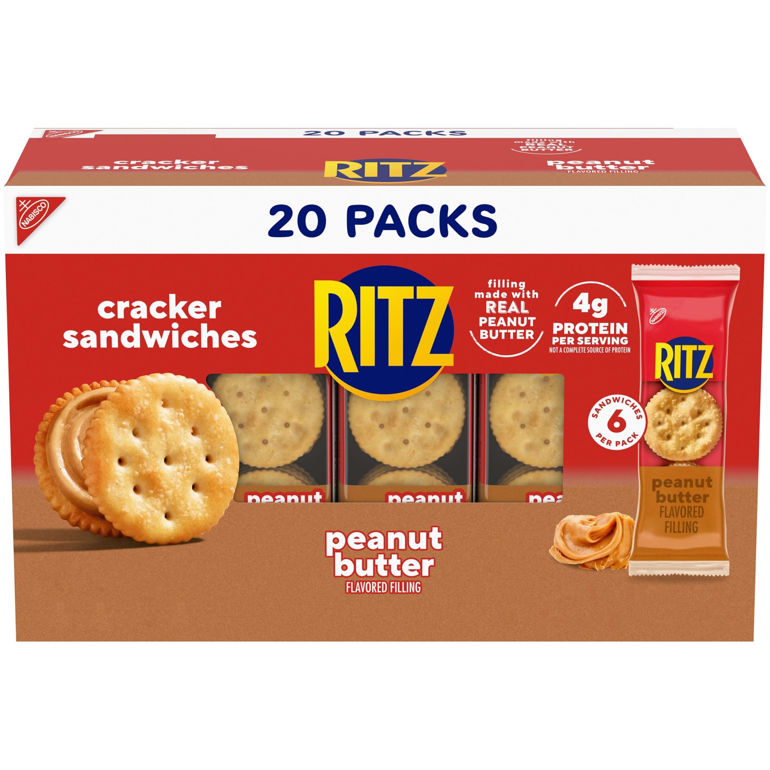 RITZ Erdnussbutter-Sandwich-Knallbonbons, 4 g, Protein, 20 Packungen