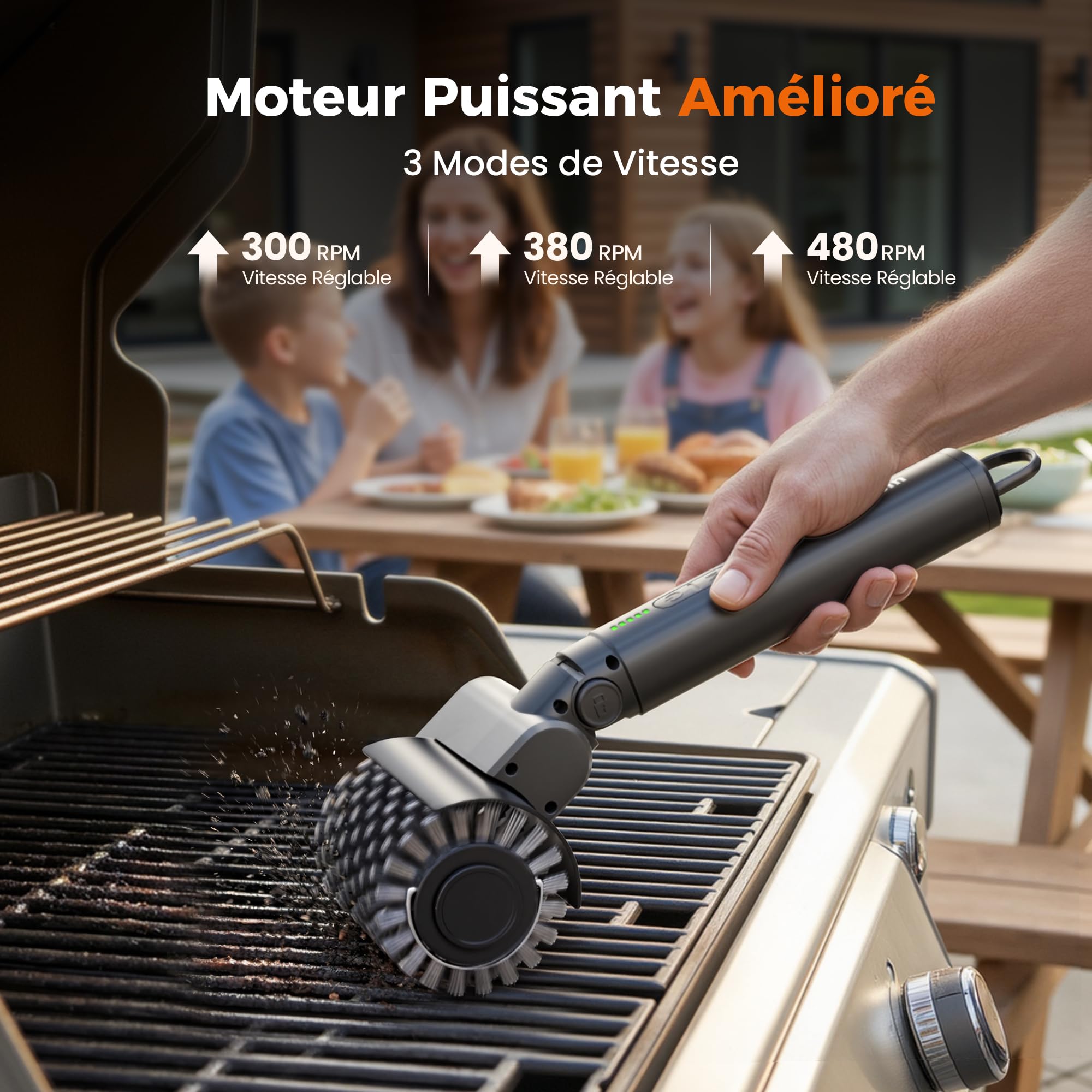 Leebein Brosse Électrique pour Barbecue, 2026 Brosse Électrique Nettoyage 3 Vitesses & Angle Réglable avec 3 Têtes Remplaçables, 150 Min Autonomie, Résistante à l'eau et aux Hautes Températures