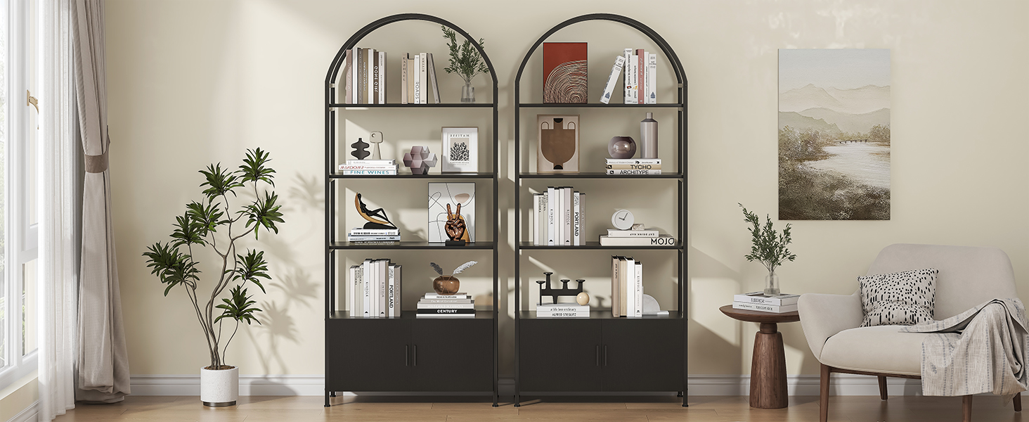 Amazon.com: Jehiatek Arched Bookshelf, Bookcase with Doors Storage