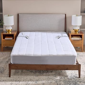 Therapedic Heated Mattress Pad Plug-in Bed Warmer with Dual Controllers, 10 Heat Settings, Adjustable Timer, Machine Washable, ETL Certified Auto Shut-Off King, 76x80 Inches, White