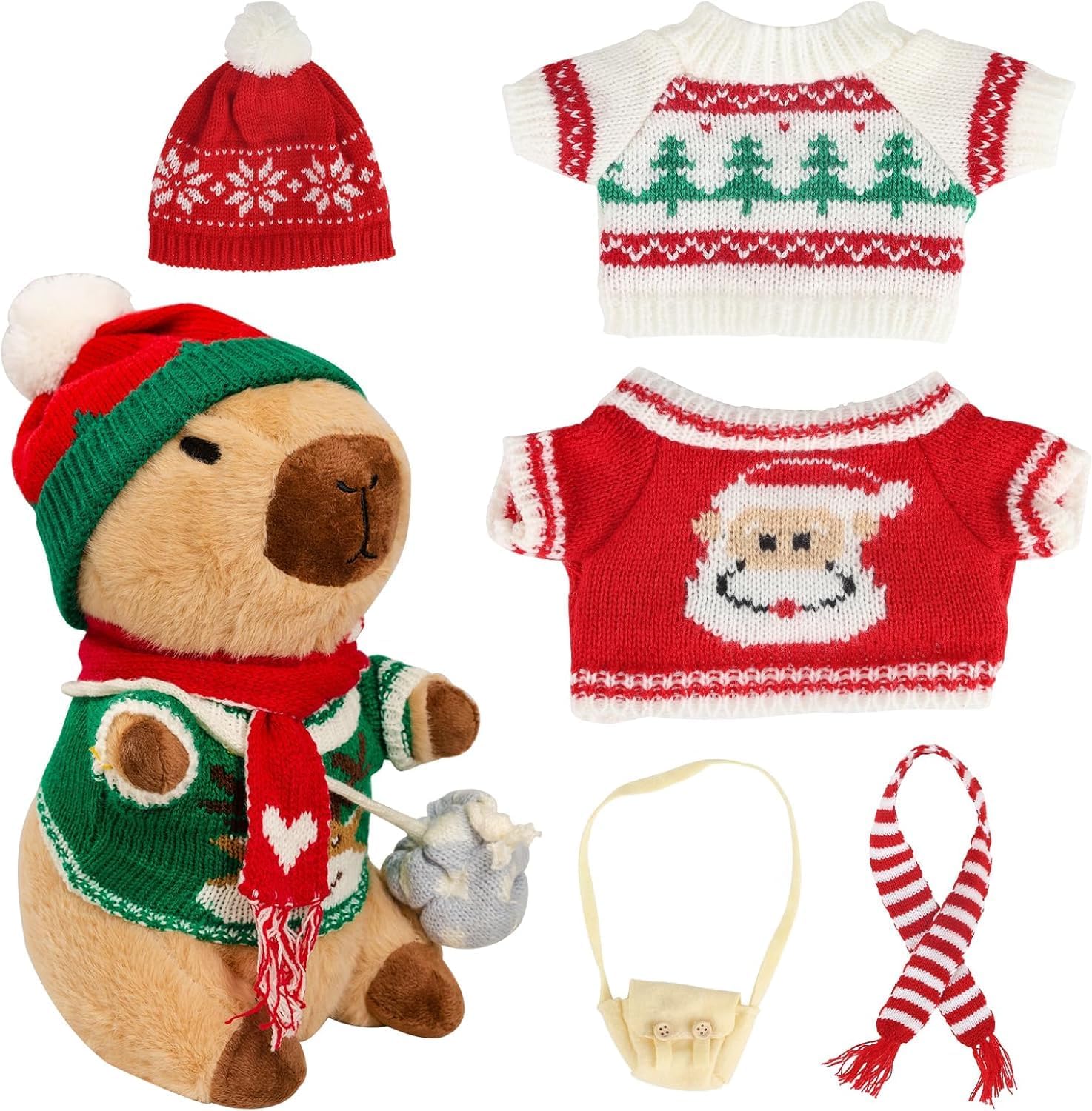 Capybara Peluche Con 9 Pcs Capybara Disfraz Estilo Navidad | Meses Sin Interés