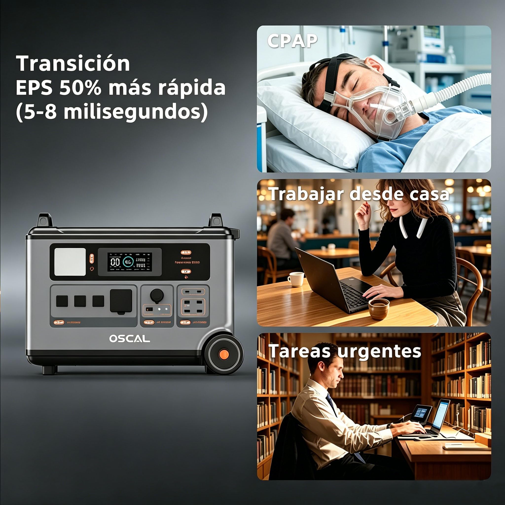 Estación de Energía Portátil PowerMax 6000, 3600Wh/7200Wh Batería LiFePO4, Generador Solar 6000W (9000W Pico), Carga Rápida 0-80% en 90 Min, para Camping, Autocaravana y Corte de Luz (3600Wh+400W)