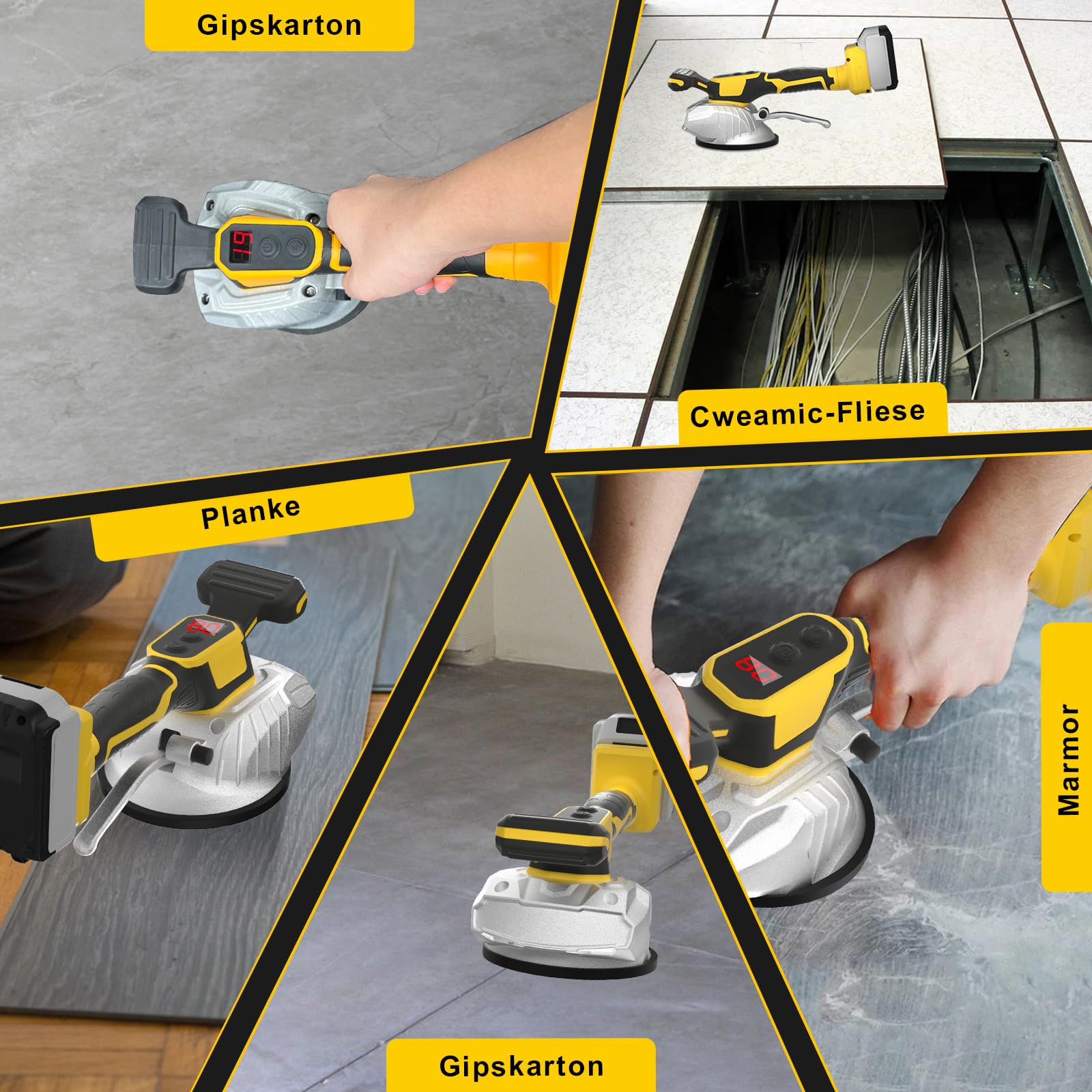 Dewalt Akku Fliesenrüttler 20V, Fliesenvibrator 8 Stufen Geschwindigkeit, 13cm Saugnapf, 50kg Adsorption