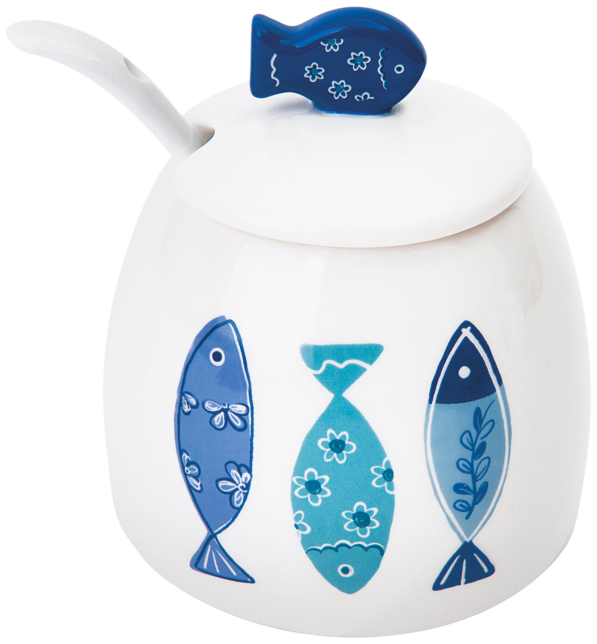 Excelsa Ocean Cheese/Sugar Bowl, 200 ml, Ceramic, White/Light Blue