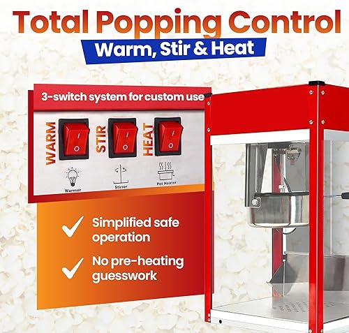 Miniatura 8 de Popcorn Machine - Electric Popcorn Popper | Stainless Steel Kettle With Scoops, Bags, Cups & Shaker | Countertop Machine, Theater Style | Ready in 5