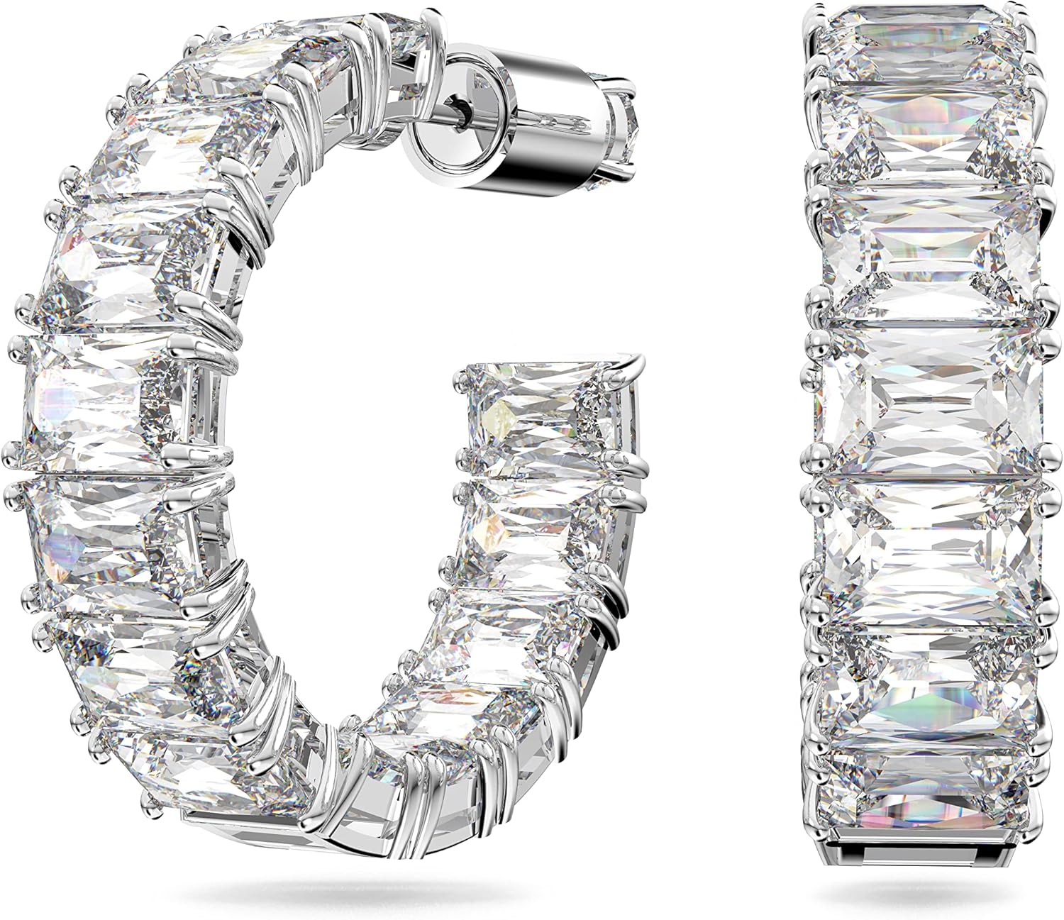 Swarovski Matrix Crystal Hoop Earrings, Blue and Clear Crystals, Rhodium Finish