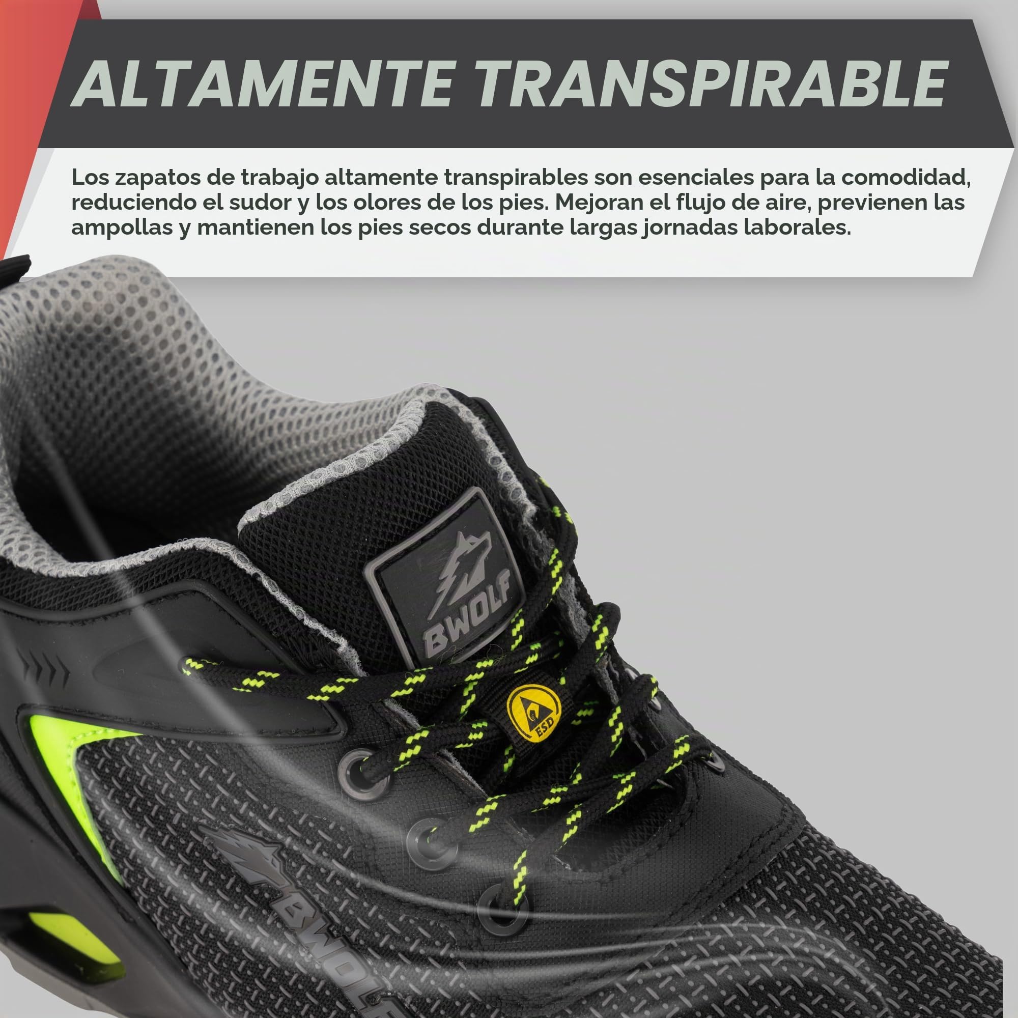 BWOLF Skyler S3S Zapatos de Seguridad para Hombre S3, Impermeables, 4 x 4 Grip Tech, Suela Ergo, ESD