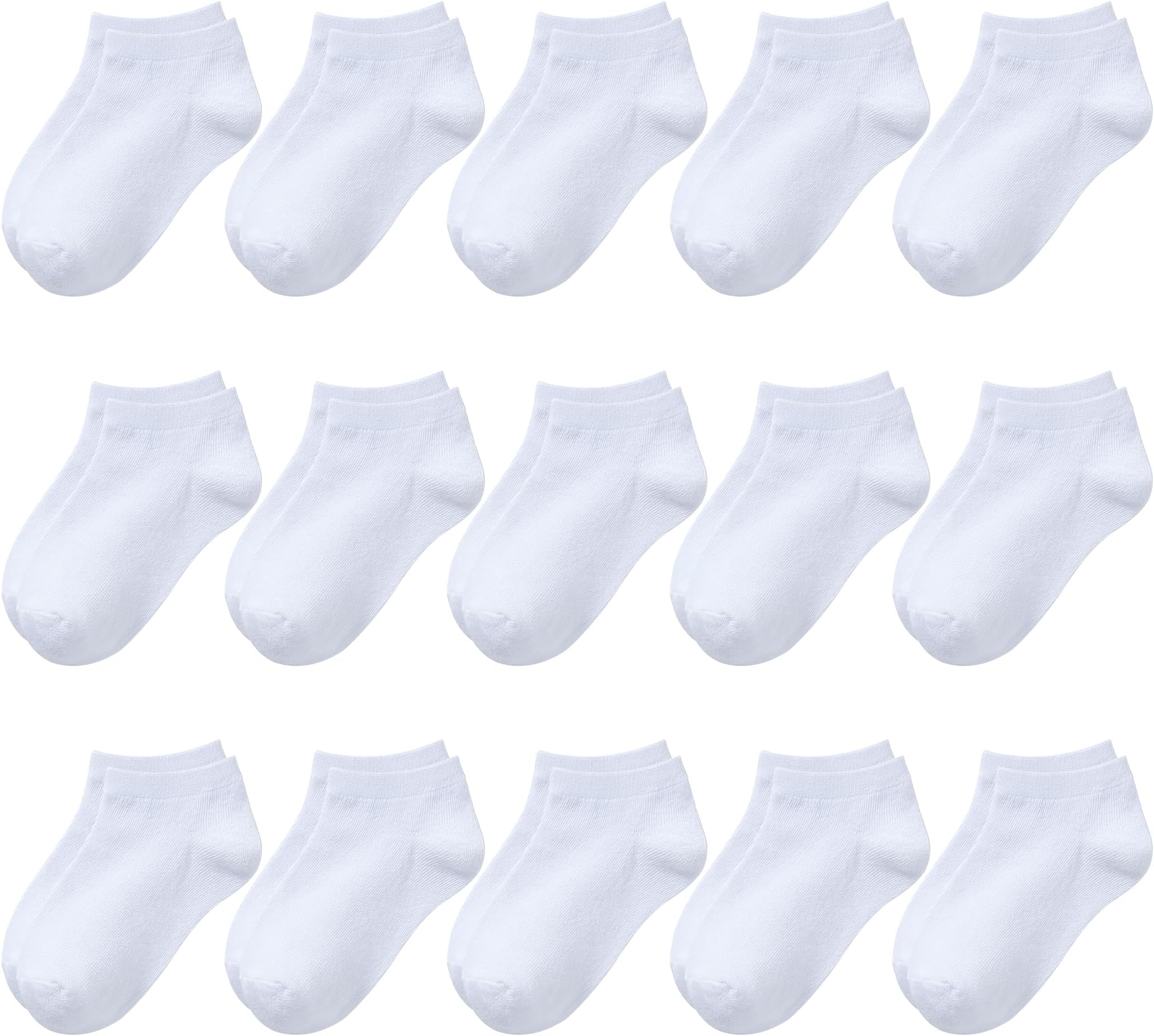 BOOPH 15 Pairs of Kids' Socks for Boys and Girls, Half-Cushioned, Low-Cut Athletic Ankle Socks