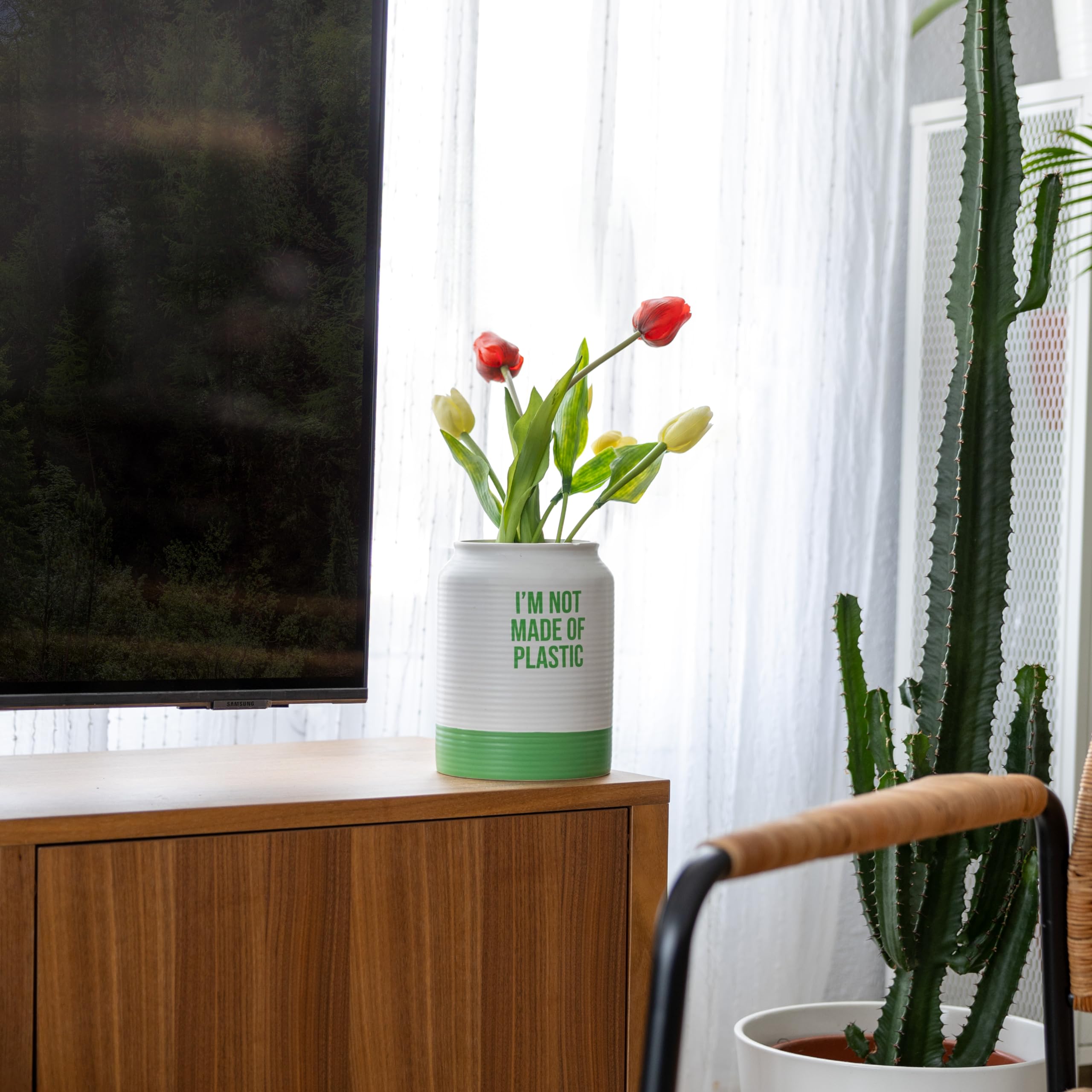 Fisura Modern Decorative Plastic Vase White and Green Ceramic Vase Original White-Green Vase 14.9cm x 14.5cm - Image 4